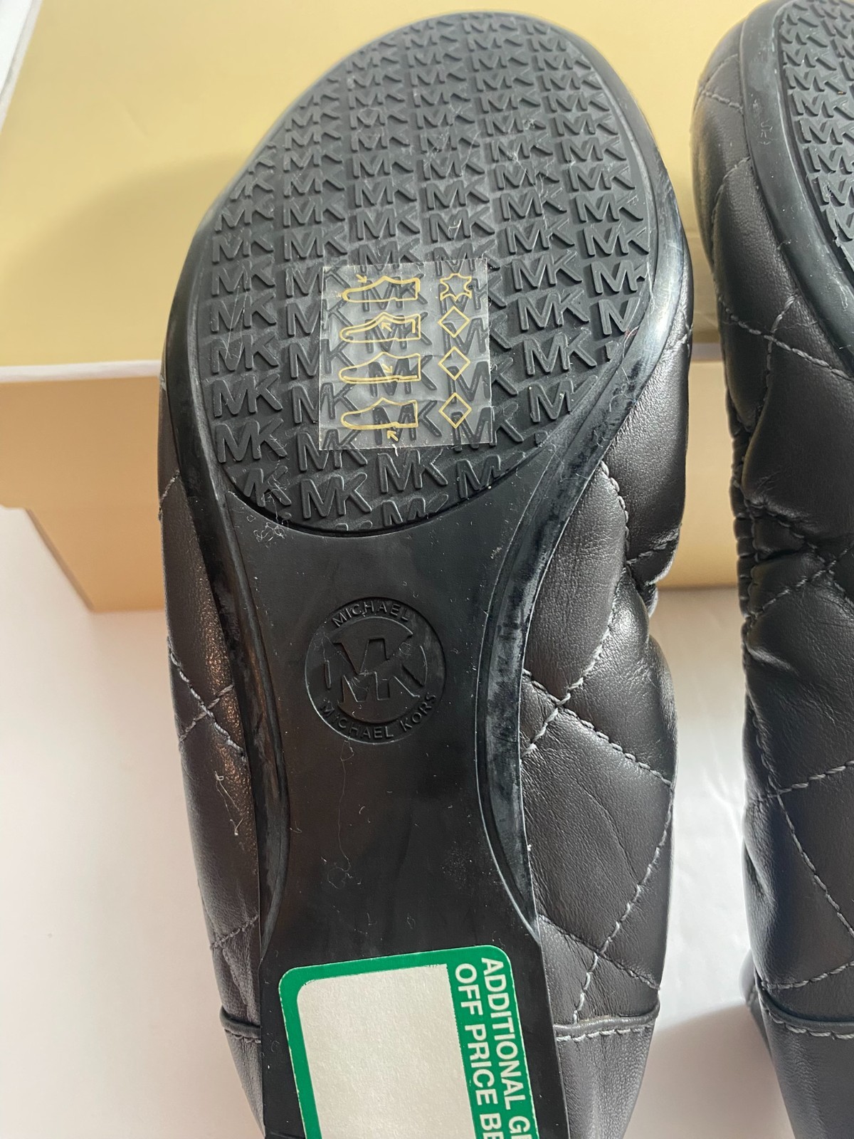 Michael Kors Fulton Quilted Ballet Flats Dark Gray Leather Silver MK Logo 6M-New