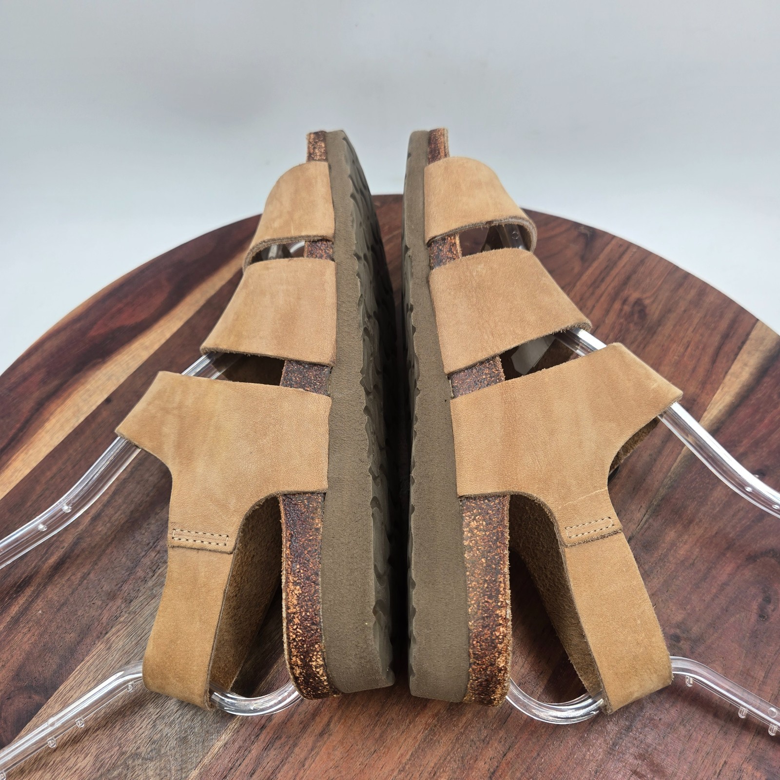Naot Sandals Women 38 / 7 Tan Brown Nubuck Comfort Strappy Buckle Cork Slingback