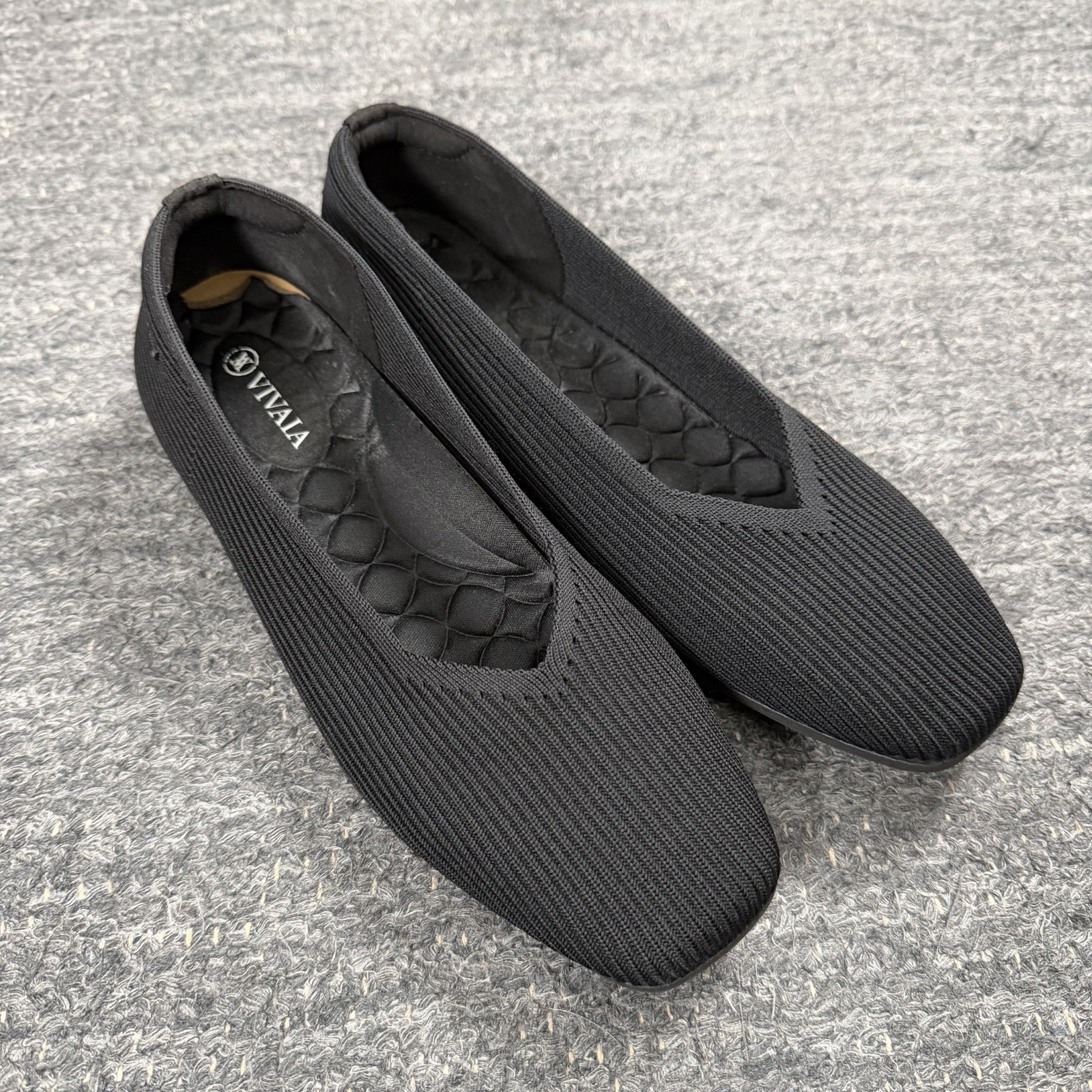 Vivaia Margot Flats Women 9 Walker Black Lightweight Square Toe V-Cut Shoes