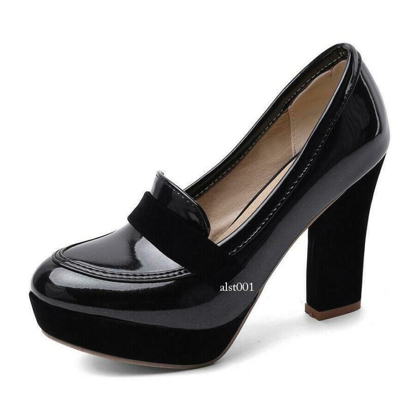 Women’s Platform Plus Size Pointed Chunky Block Heeled Pumps Shoes Party