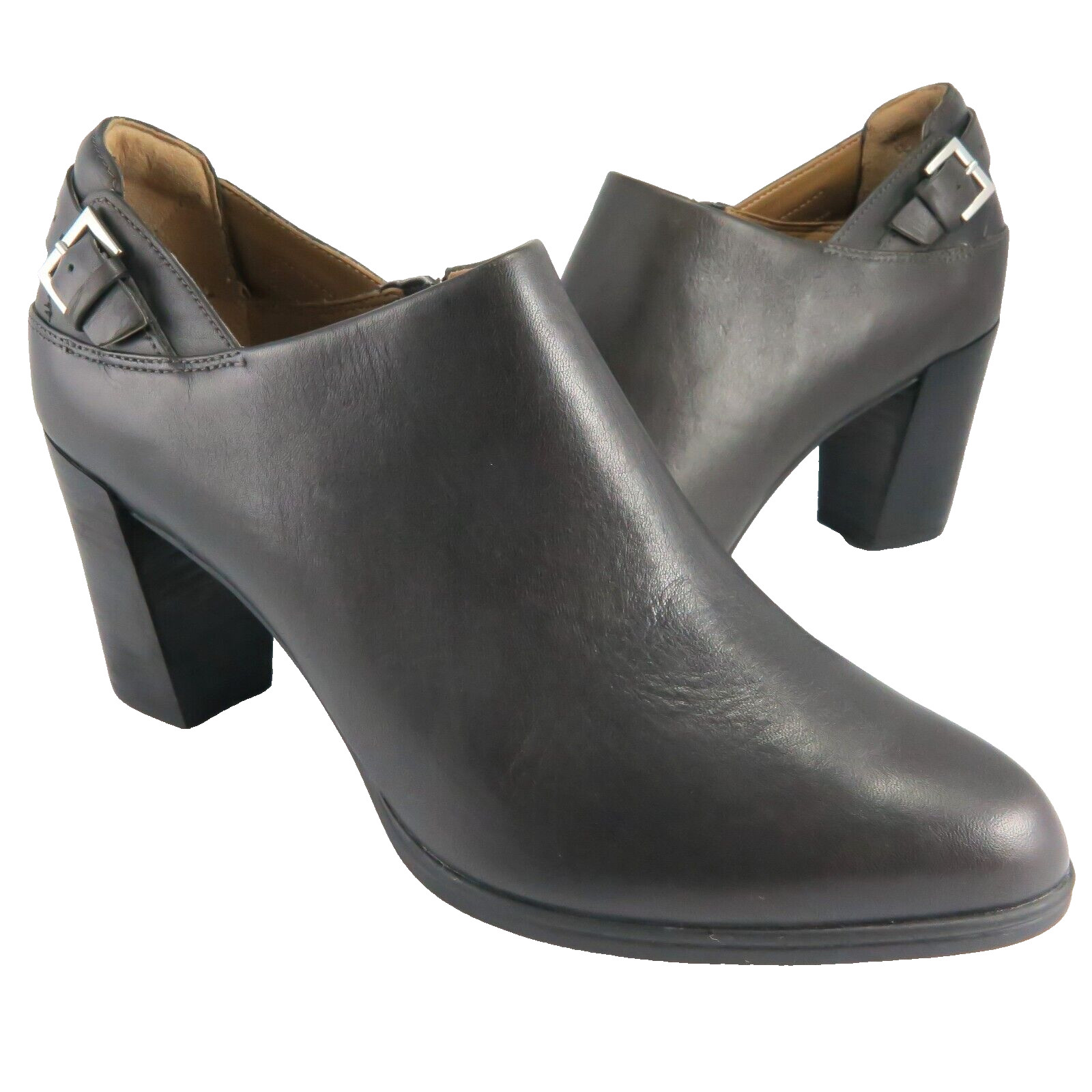 NEW – Clarks Heel Strap Booties Womens Size 9.5M Dark-Brown Leather Side-Zipper