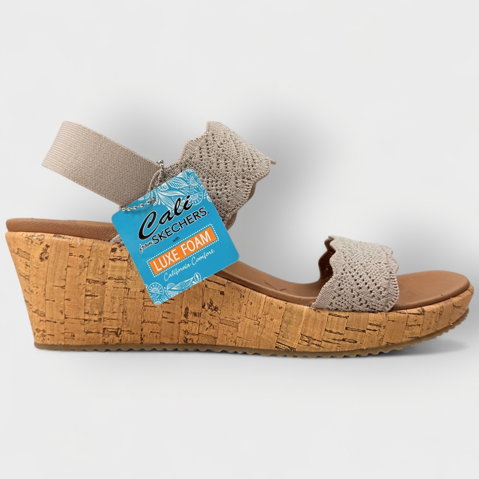 Skechers Beverlee Timeless Touch Wedge Sandal Women 11 Taupe Luxe Foam NWT