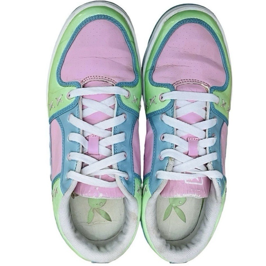 Playboy Rare Vintage 90s Sneakers Green Pink Blue Candy Stitches/Detail Logo 8.5