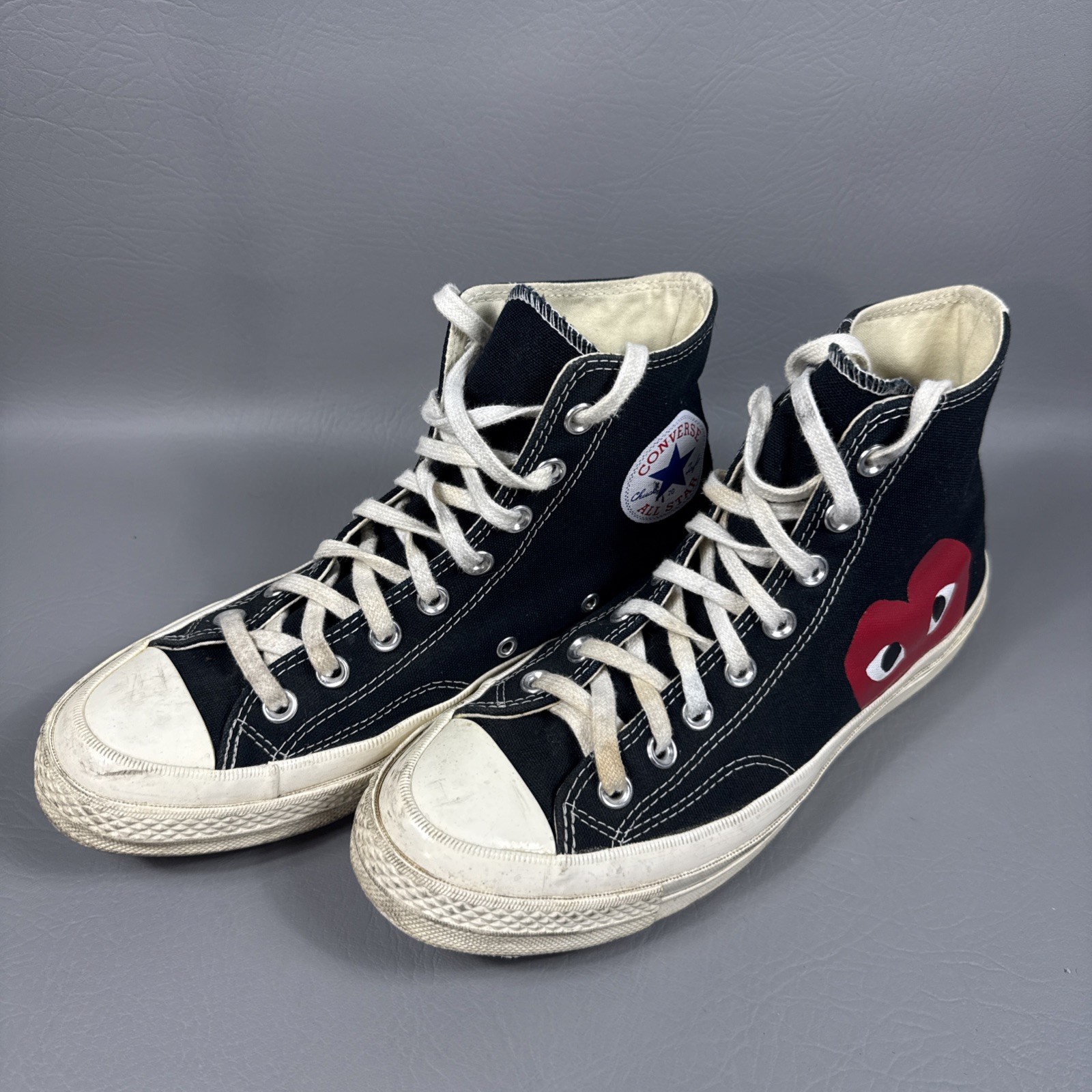Converse x Play Comme des Garcons High-Top Sneakers Black RED Heart WOMENS SZ 9
