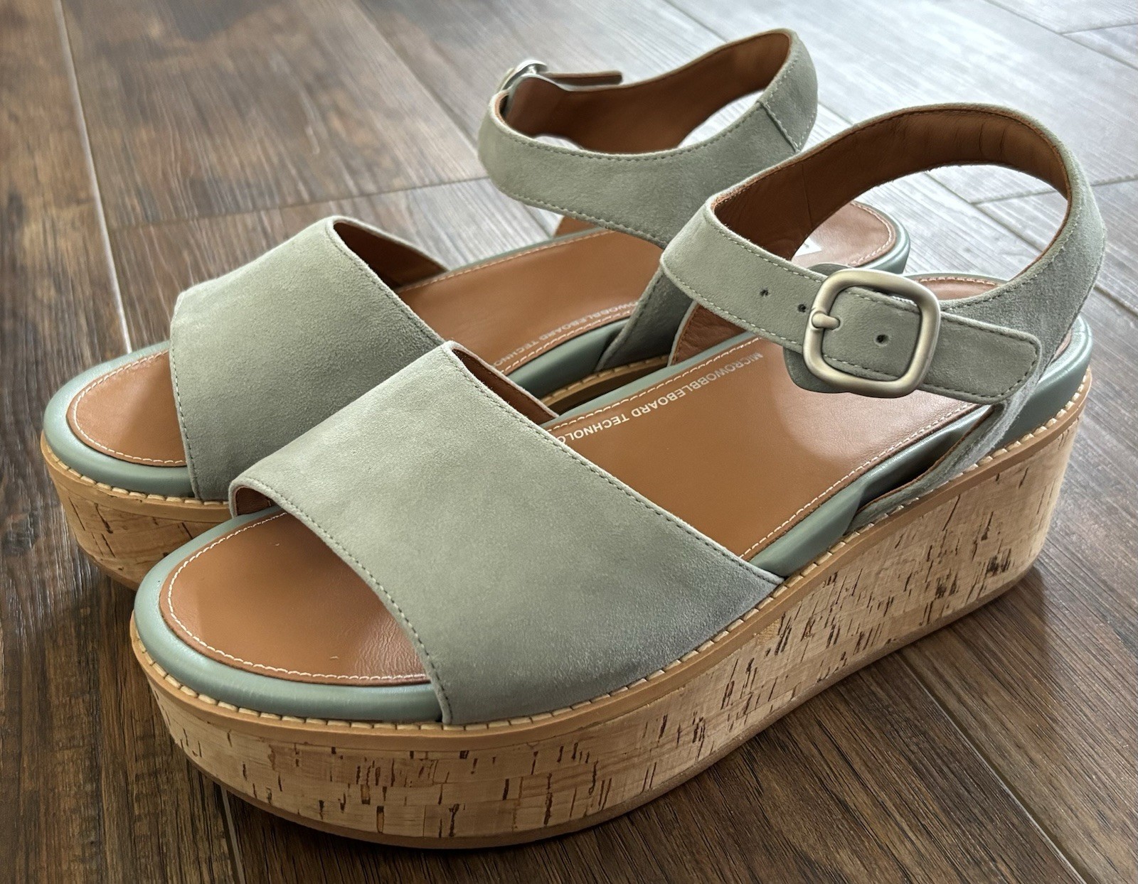FitFlop Womens Eloise Cork-Wrap Leather Wedge Sandals Back-Strap Mint Green Sz 9