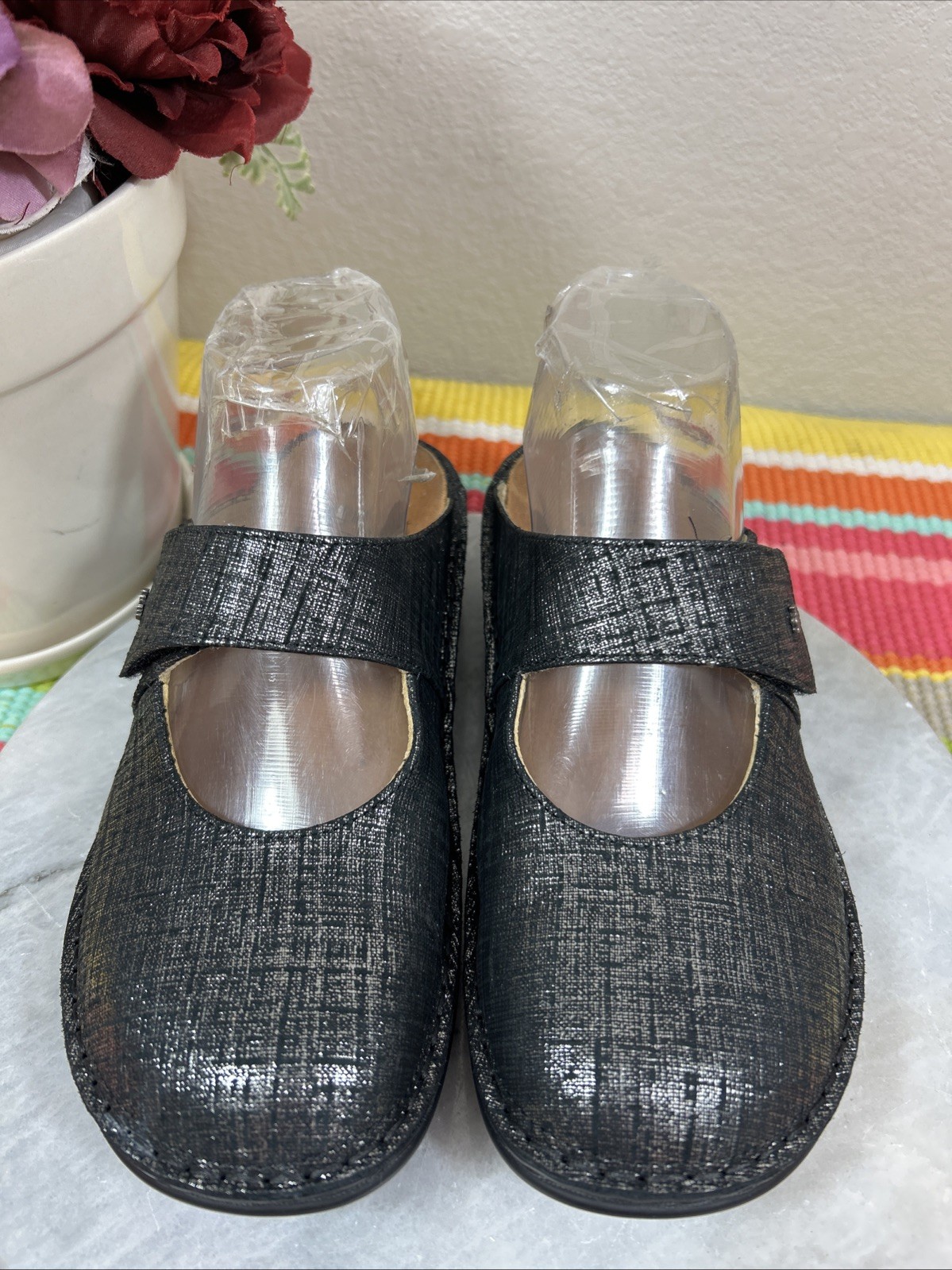 Finn Comfort Women’s Stanford Metallic Black Leather Mule Sandals EU 37 US 6-6.5