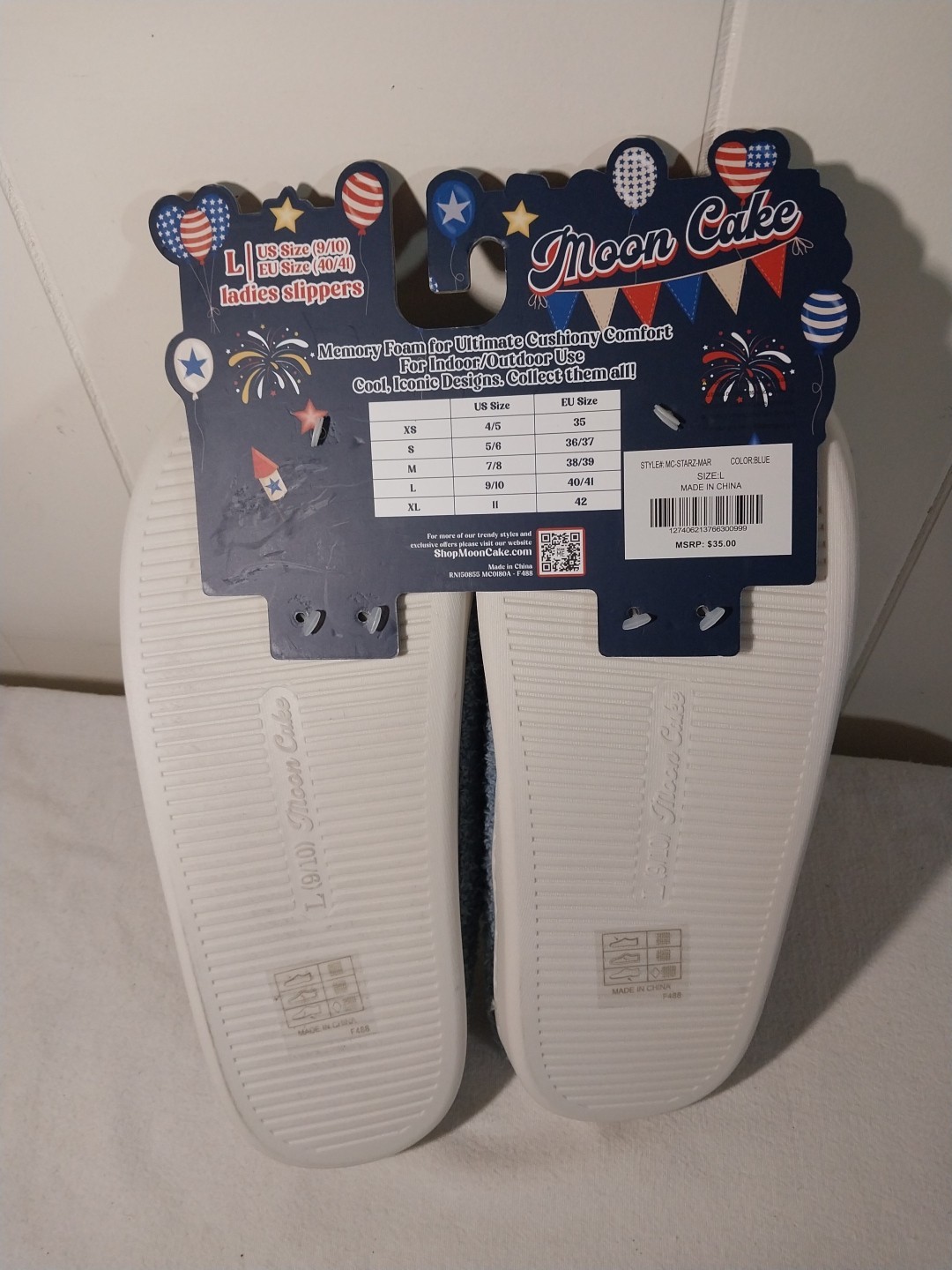 Moon Cake Ladies Slippers 9/10 EU 40/41 Blue USA Flag Stars Red White Blue