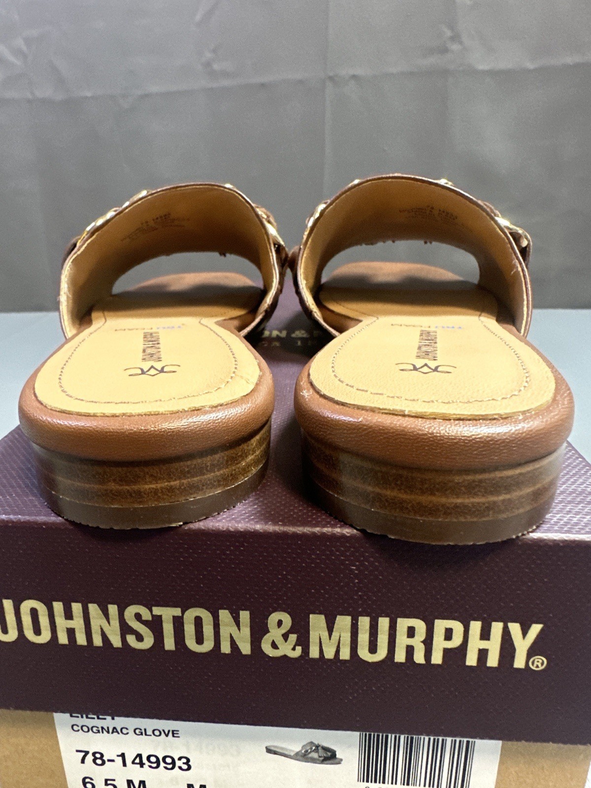 New Johnston & Murphy LILLY Chain Slide Sandals In Cognac Glove – Women’s 6.5M