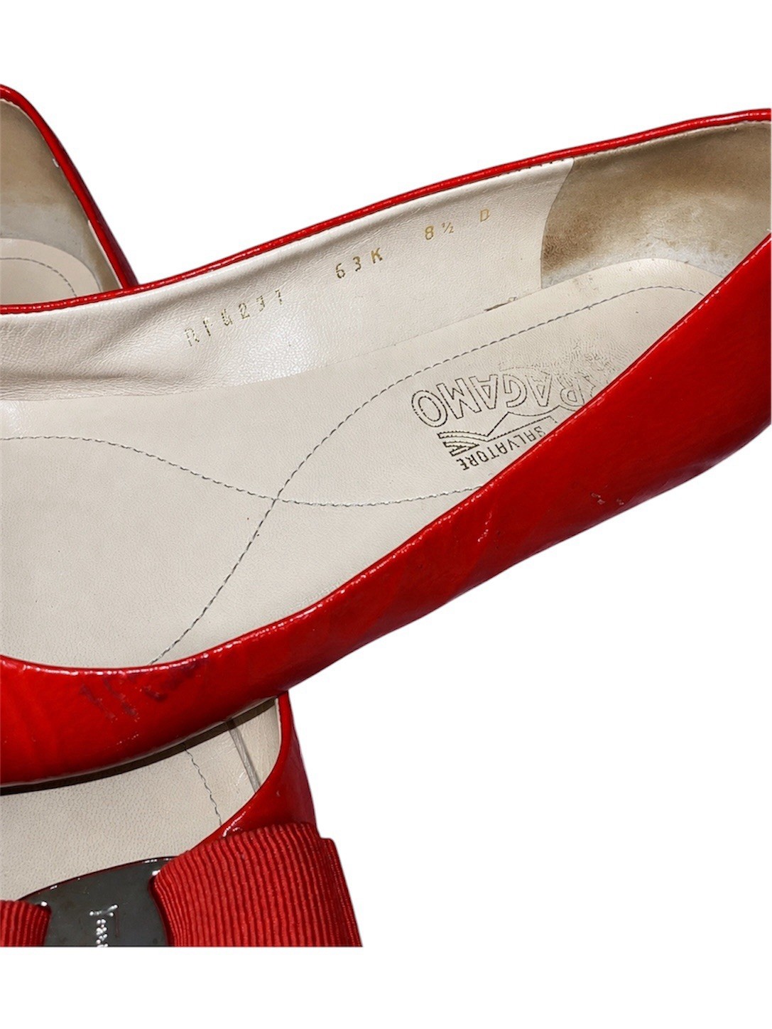 Salvatore Ferragamo Red/Orange Patent Vara Bow Ballet Flats