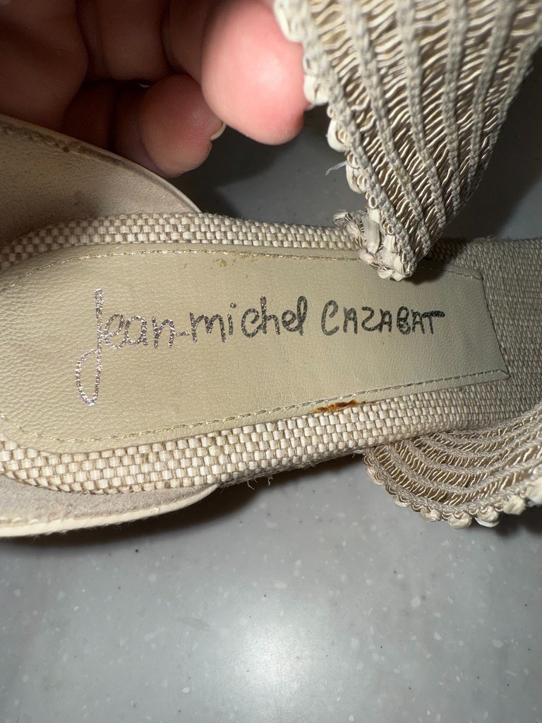 Jean Michael Cazabat Sandals Beige/Silver Wedge Espadrille Beachy Size EU 39