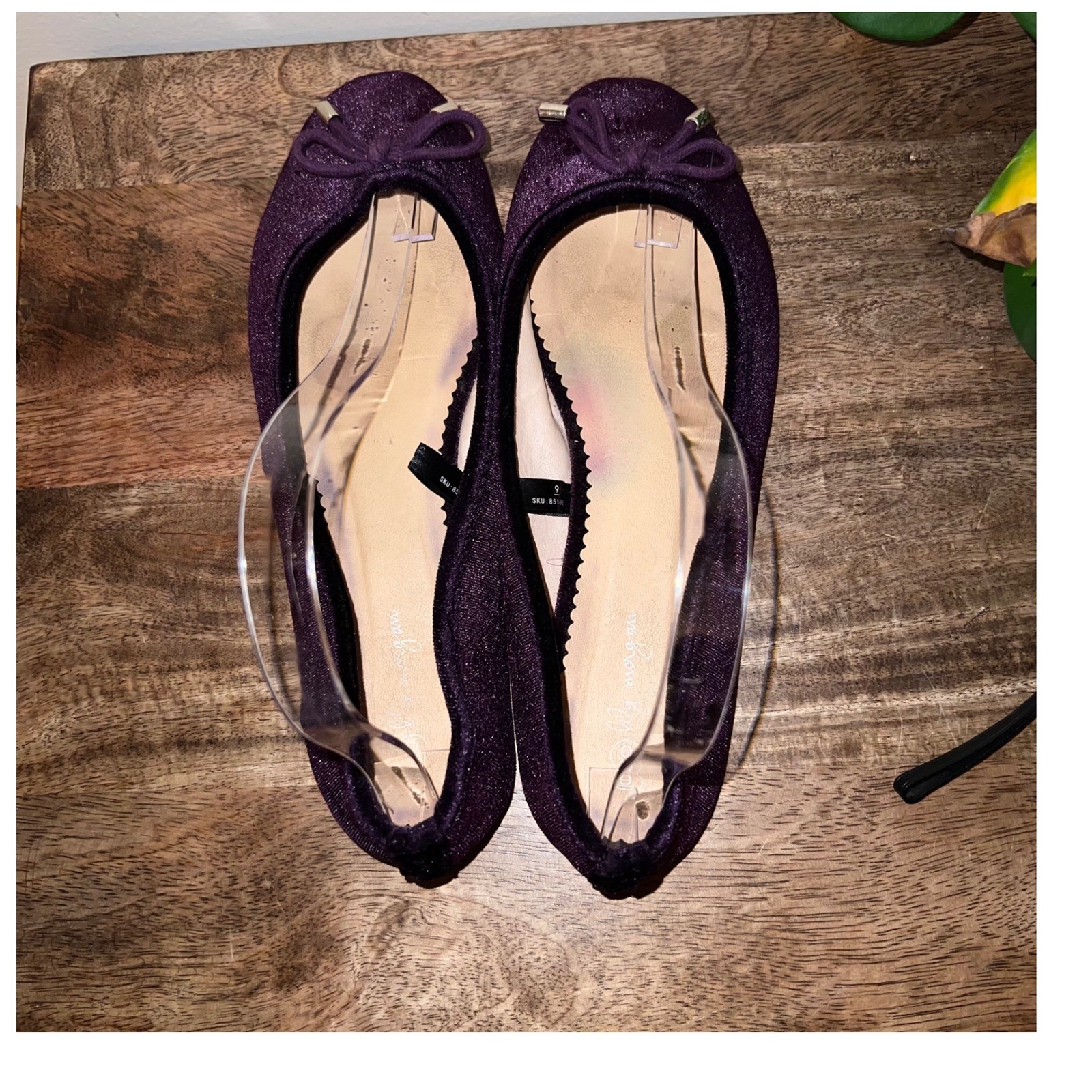 Lily Morgan Womens 9M Purple Velvet Ballet Flats Bow Detail Casual Workwear Chic