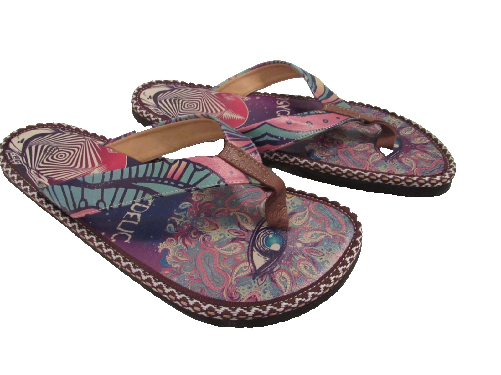 Calceo psychedelic hippy boho flip flop thong sandals size 9 US / EU 40 NWOB