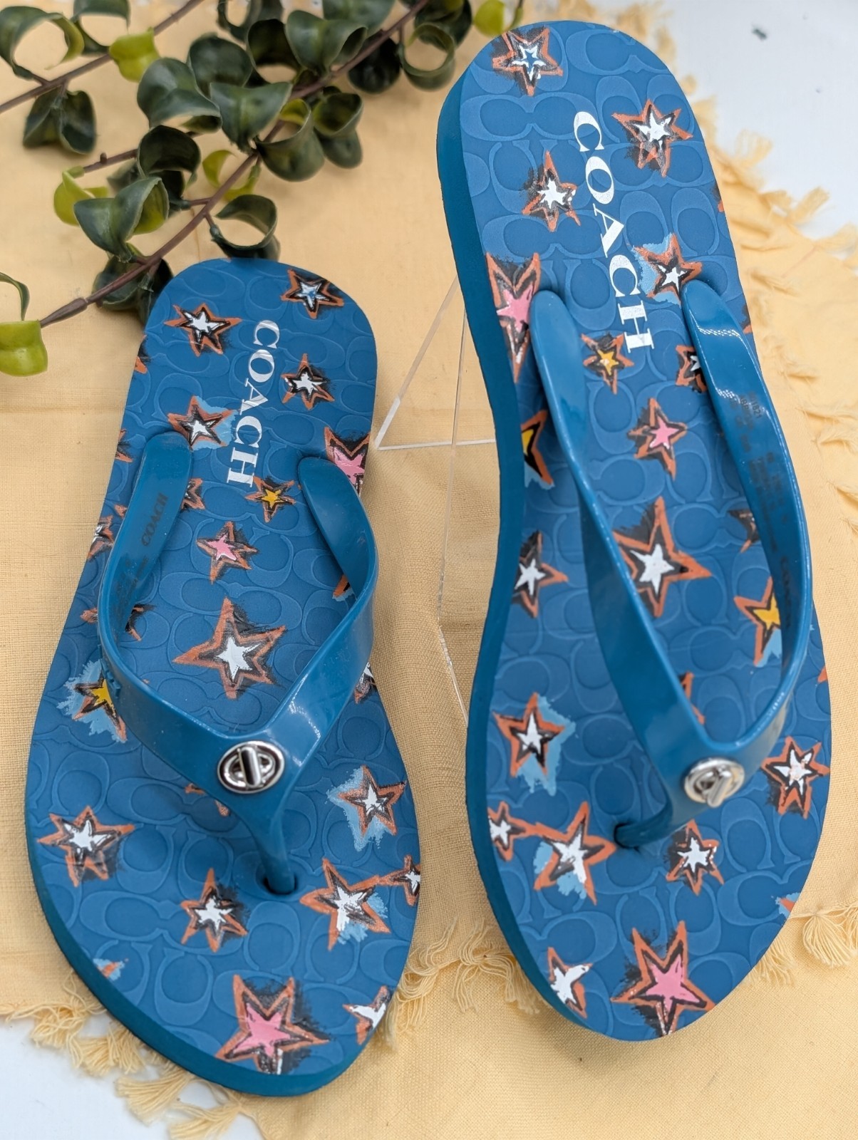 COACH Abbigail Star Size 5-6 Thong Sandals With Logo Summer Beachy Pool NEW (J)