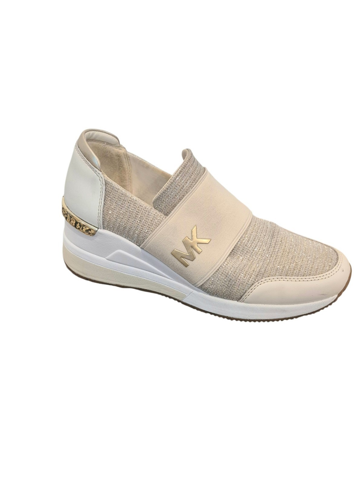 Michael Kors Beige White Glitter Logo Sneakers Women’s Size 8.5