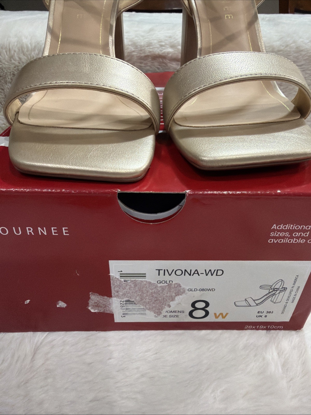 Journee Shoes Womens Size 8W Gold Tivona-WD Strappy Block Heel Sandals NWB