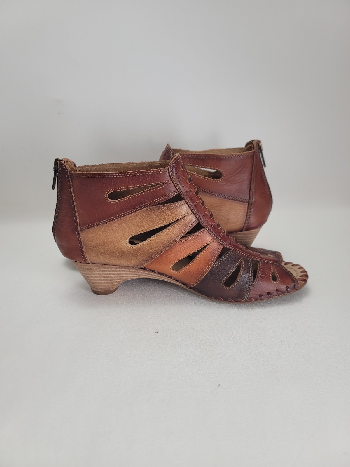 Pikolinos Cutout Leather Heels Booties EU 40 US 9 Spain Brown Heel Casual Travel