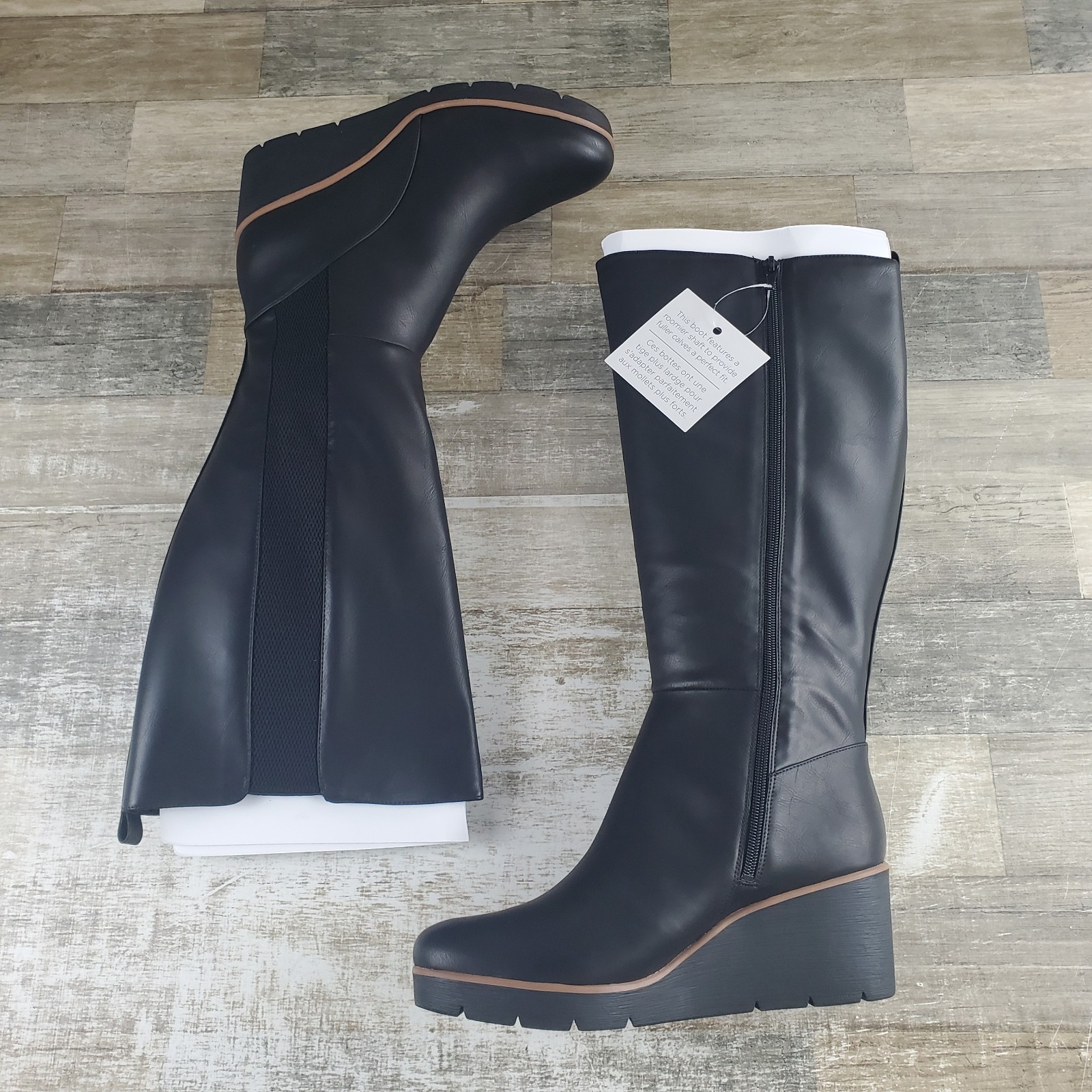 SOUL Naturalizer Adrian Black Tall Boots Womens Sz 11 Wide Width Calf Wedge