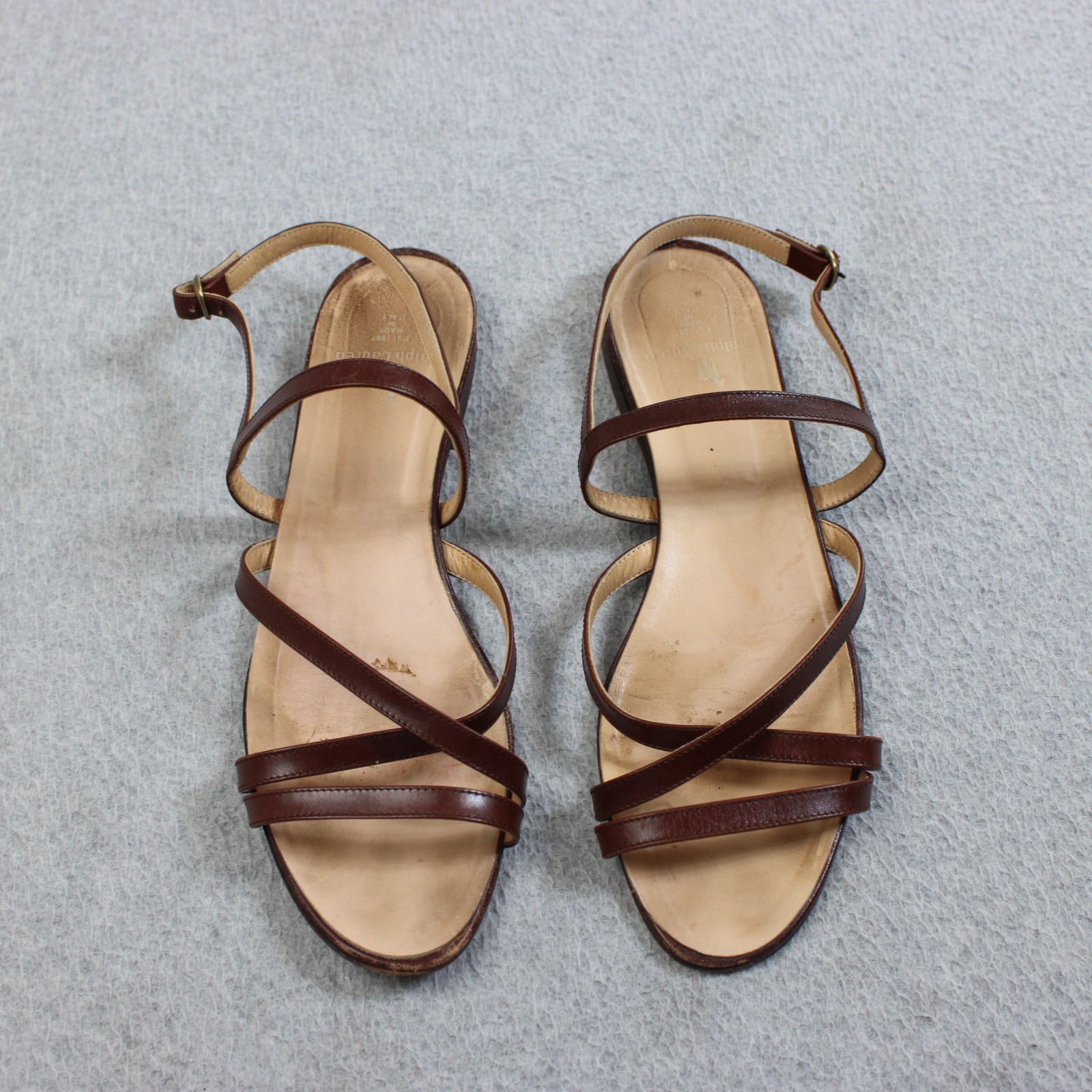 Vintage Ralph Lauren Sandals Woman 8 1/2 Brown Cross Strap Coastal Boho 90s READ