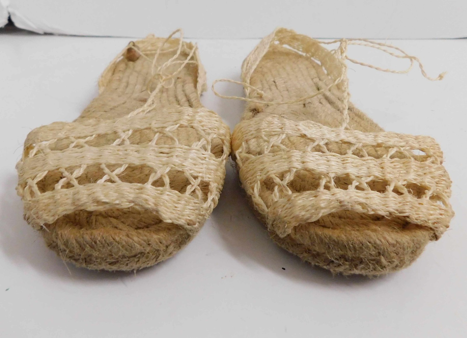 BALL PAGES Natural Raffia Strands Slingback Espadrille Flat Sandals sz 38