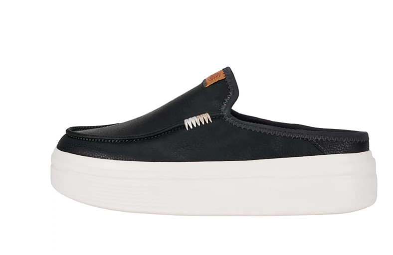 Hey Dude Women’s Wendy Austin Lift Leather Shoes, Black NEW