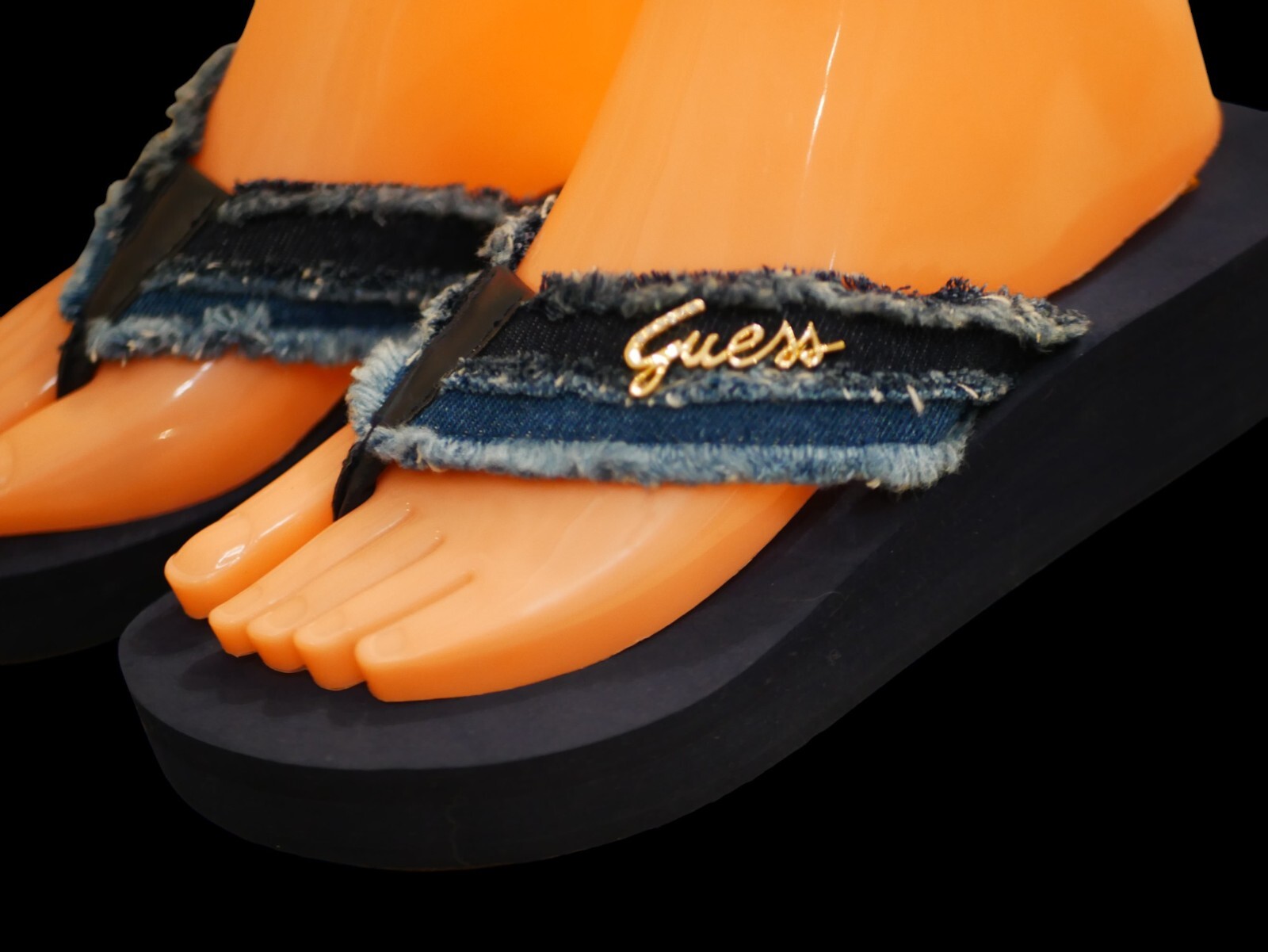 NEW WOMENS GUESS BLUE JEAN WEDGE FLIP FLOP SANDAL VERLY-C GOLD 6, 7, 9