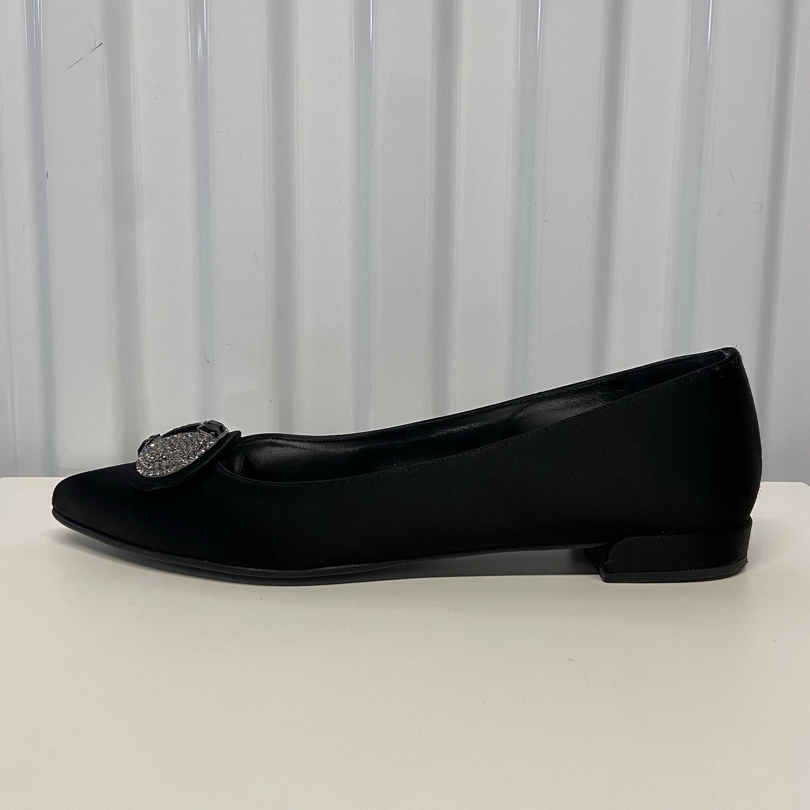 VTG 90s Stuart Weitzman Black Satin Pointed Toe Rhinestone Dress Flats 7 N