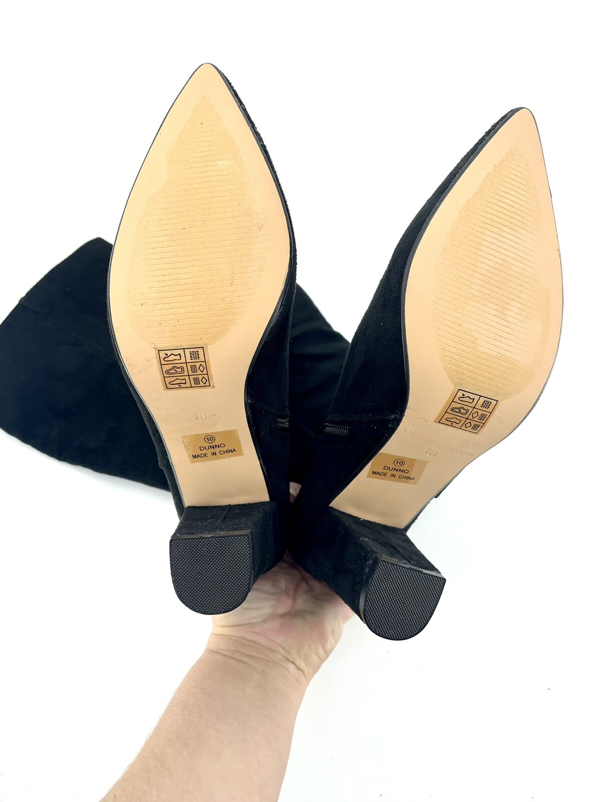 Catherine Malandrino Black Faux Suede Textile Upper Heeled Boots SZ 10 New SH08