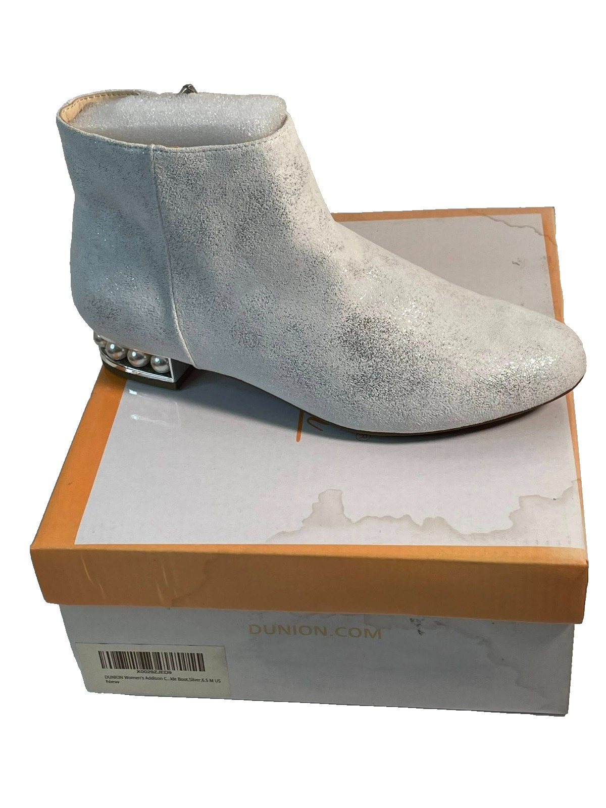 Dunion Woman’s Silver Shimmer/ Pearl Size 6.5M Ankle Bootie Wedding Boots