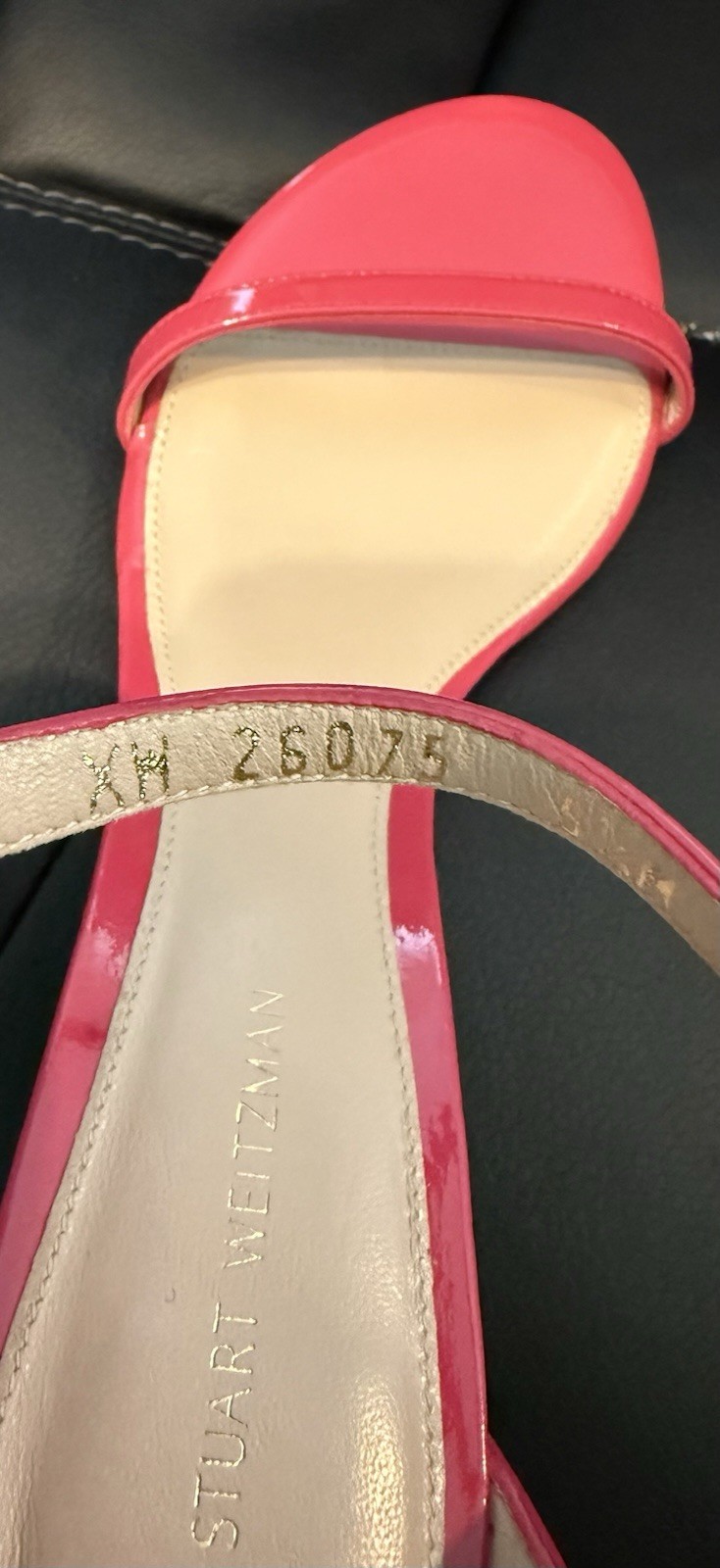 New Stuart Weitzman Pink Patent Leather Open Toe Strappy Buckle Heels US 5.5
