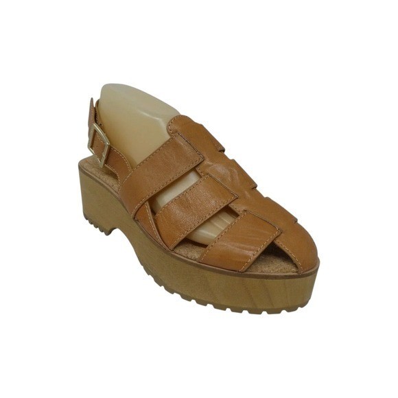 Kelsi Dagger Fisherman Platform Sandal Women 10 Tan Leather Chunky Lug Heel