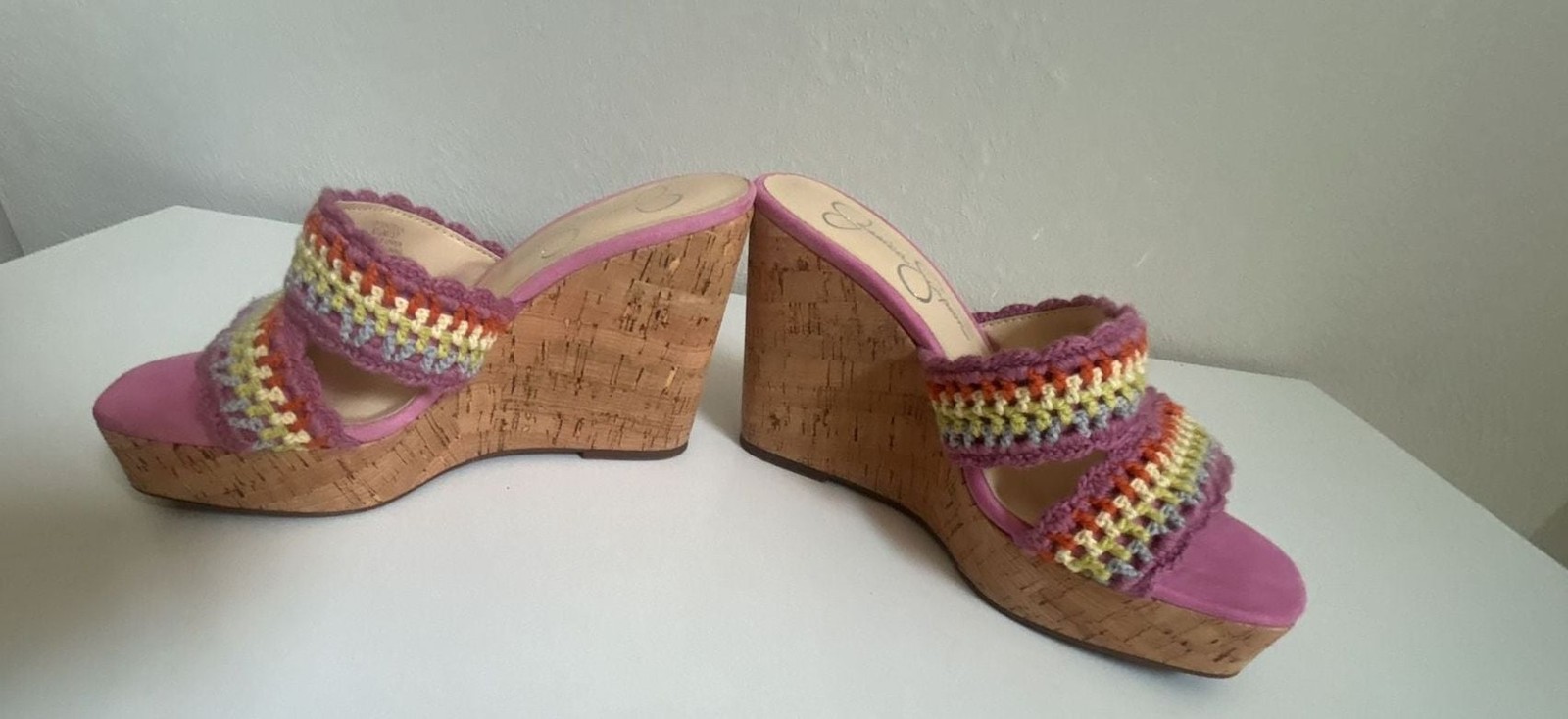 Jessica Simpson Women’s Multi-Colored Crochet Knit Wedge Sandals