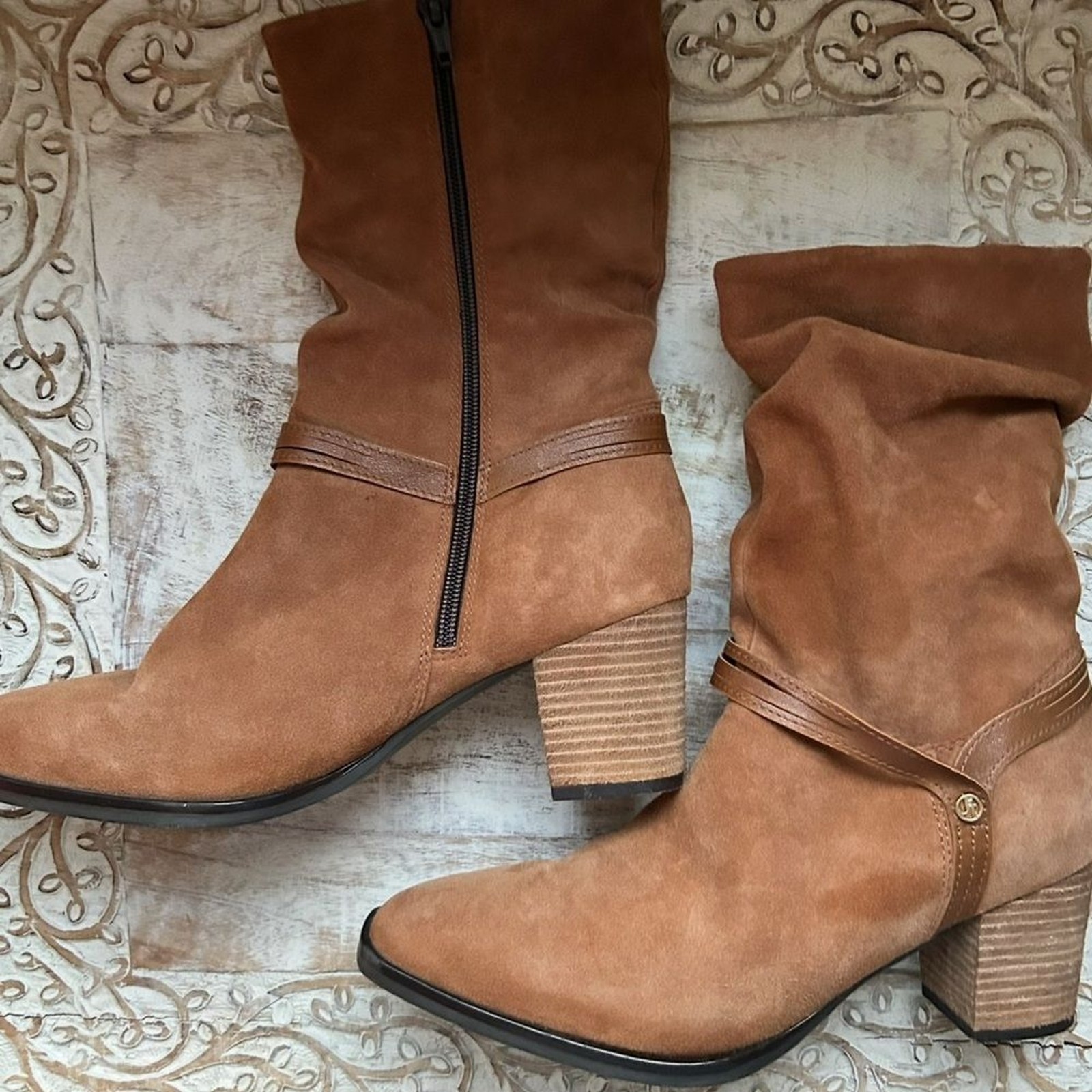 Boho Western Leather Suede Slouchy Boot Size 10 Tan Bootie Jatarea Omi Neutral