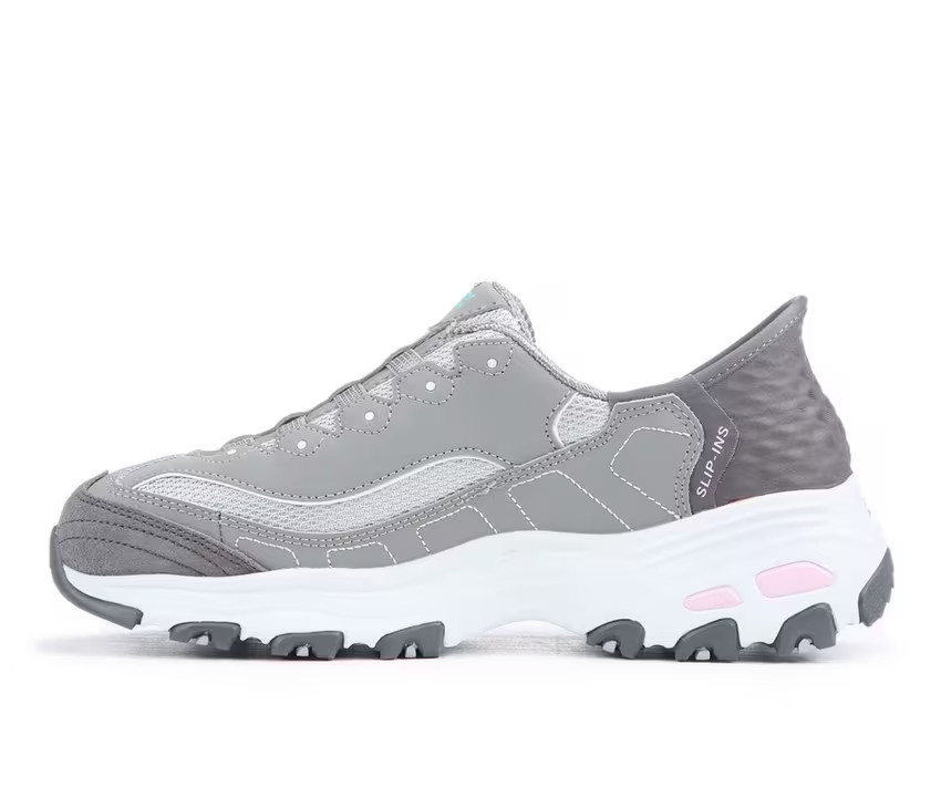 Skechers Womens Shoes Slip Ins Gray Pink Slip On Wide Fit D’lites Comfort 150238