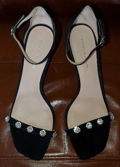 STUART WEITZMAN Justina 75 Black Suede Strappy Sandal w/Crystals 9 $550 EPOC!