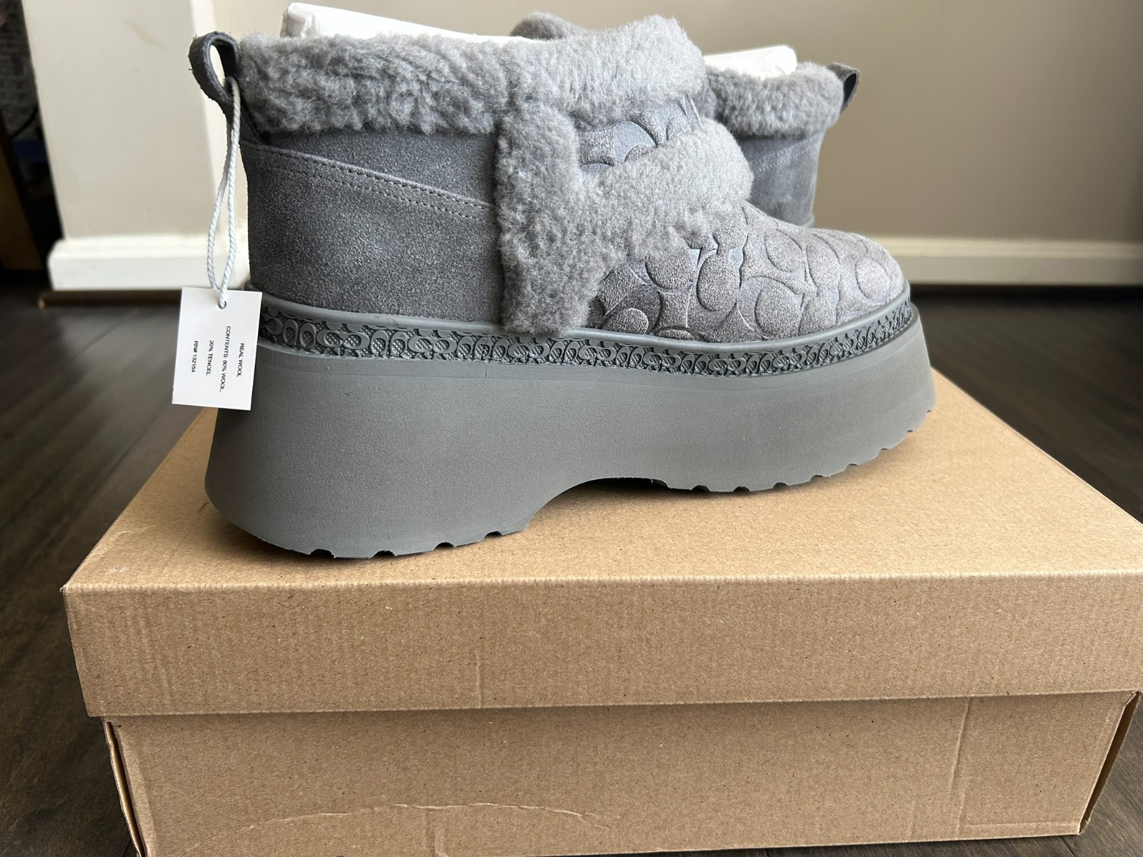 COACH Women’s Christina Signature Shearling Booties Size: 11 Color: Charcoal NWB