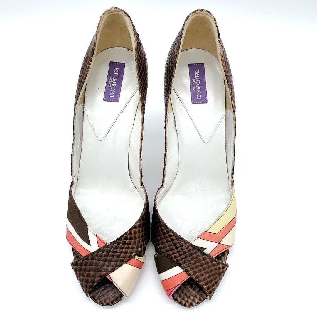 EMILIO PUCCI Python Pumps Heel Pucci-print scarf Open-toe sandal EU 37.5 /UK 4.5