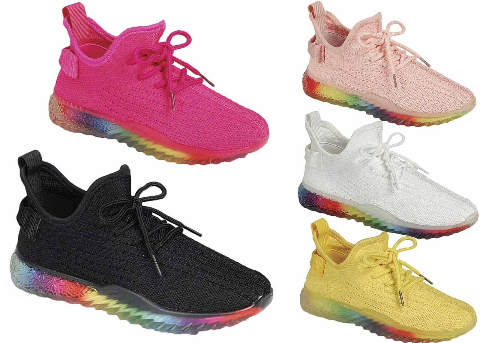 Women’s Rainbow Sole Mesh Low Top lace Up Look Slip On Fashion Sneaker Shoes NEW