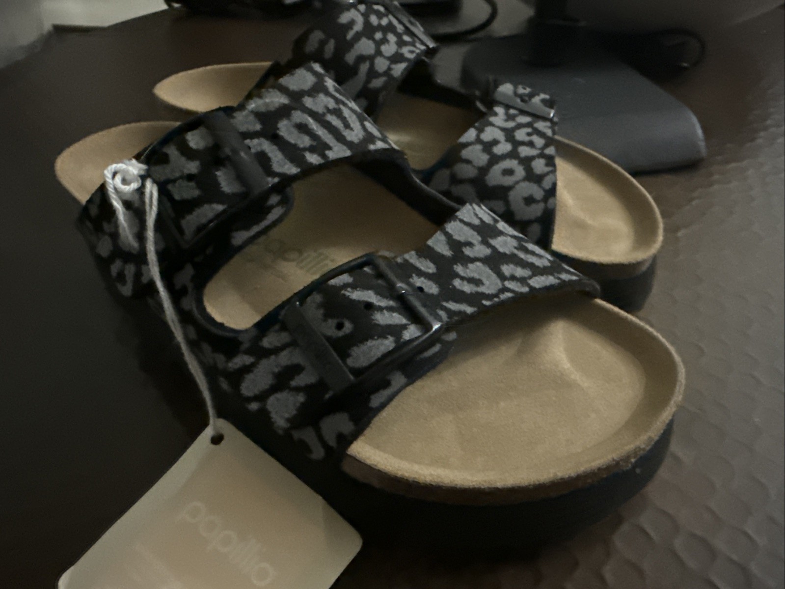 Birkenstock Papillio Vegan Animal Print Black/Gray Slide Sandals EU 36 / 5US W