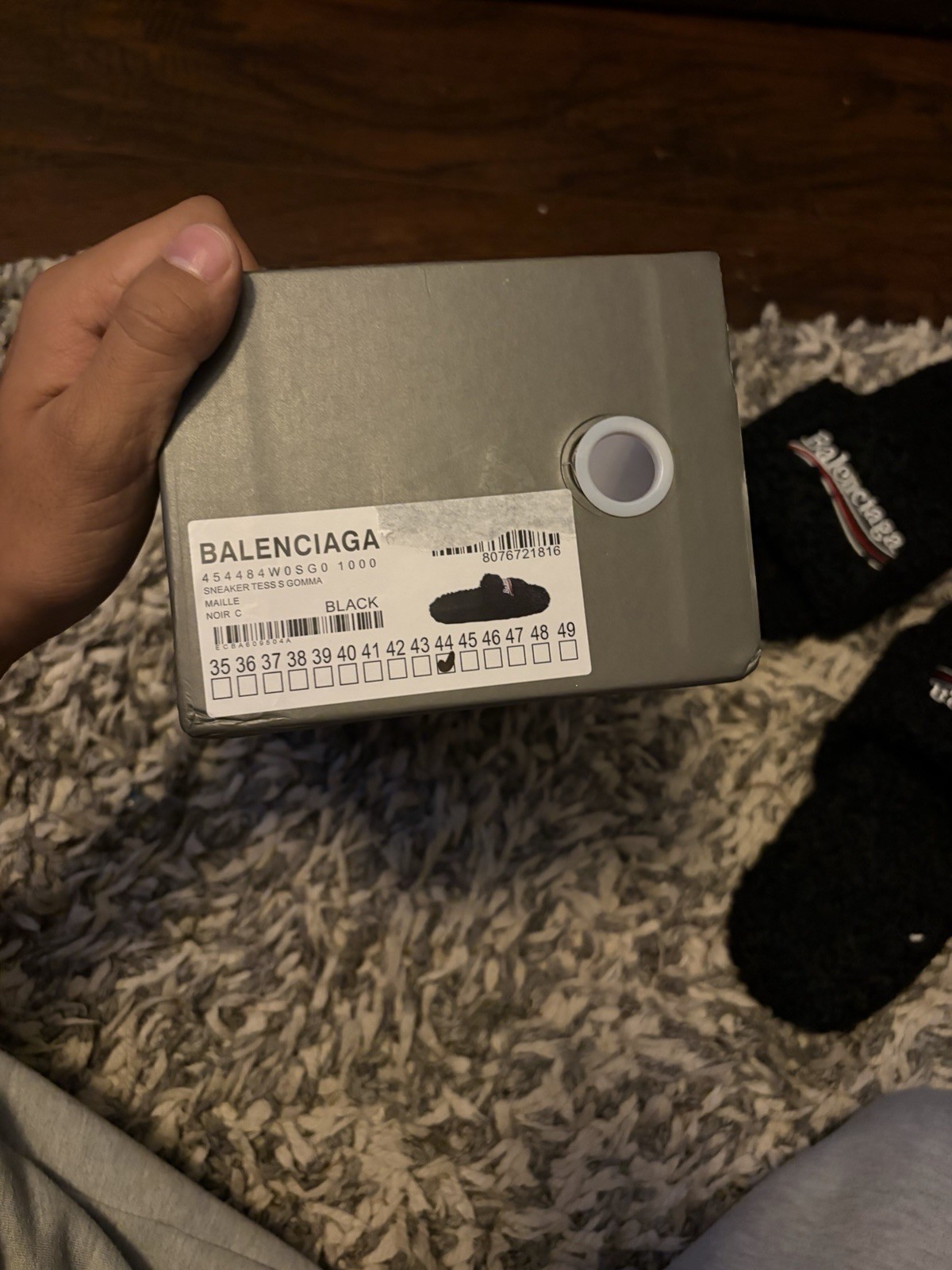 Balenciaga Black Logo Faux Fur Slip-On Slide Sandals EU 44 US 11