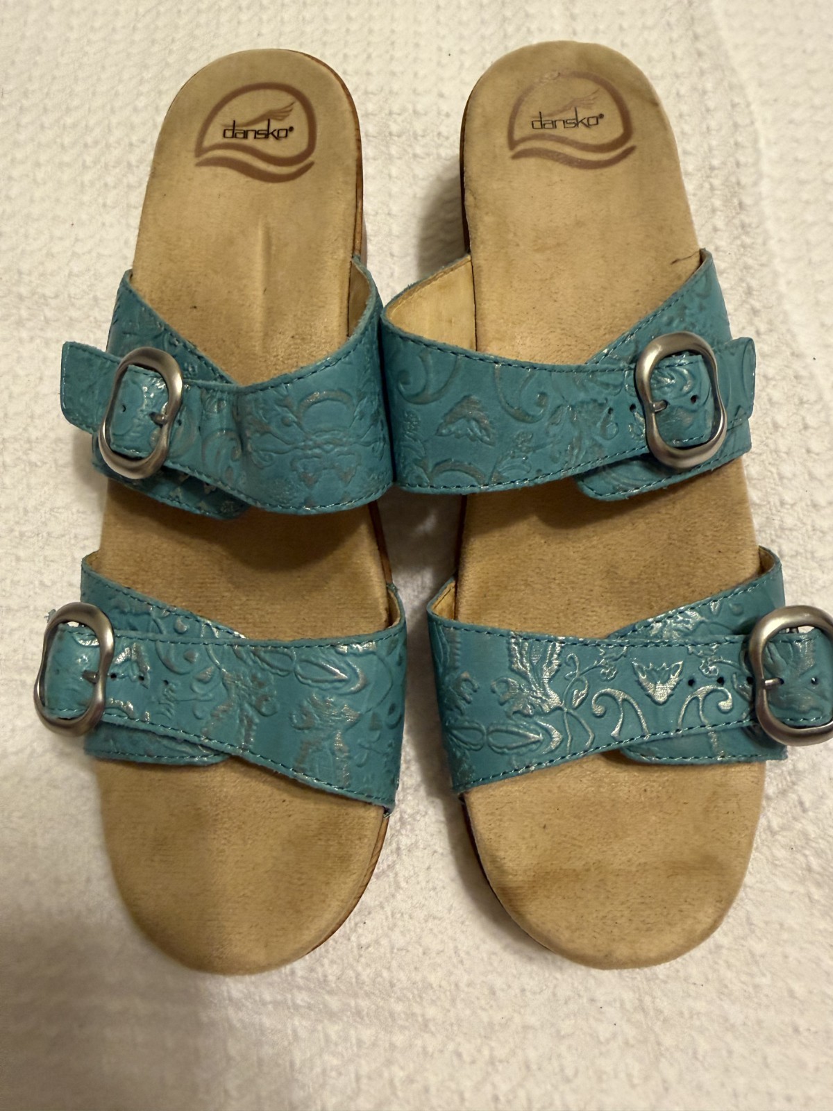 Dansko Womens Sophie Sandals Turquoise Floral Embossed Size 41