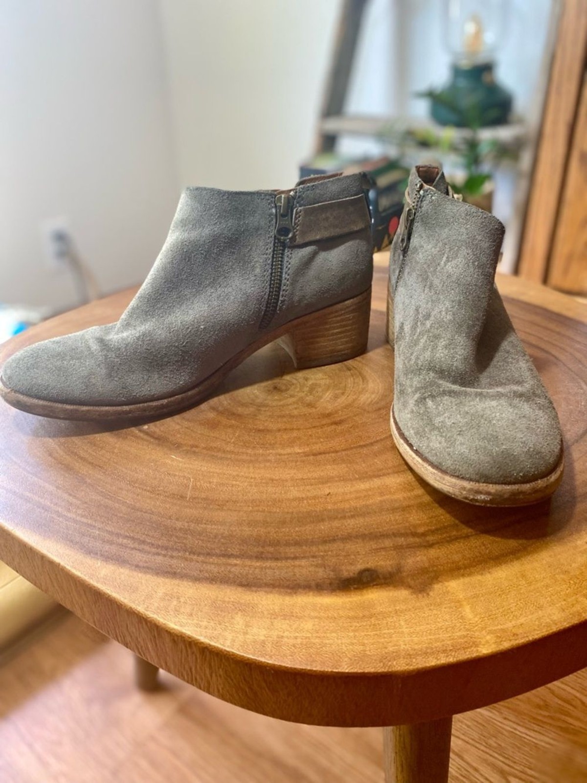 Kork-Ease Mesa Grey Suede and Leather Comfort Ankle Boots with Buckle Size 7.5 M
