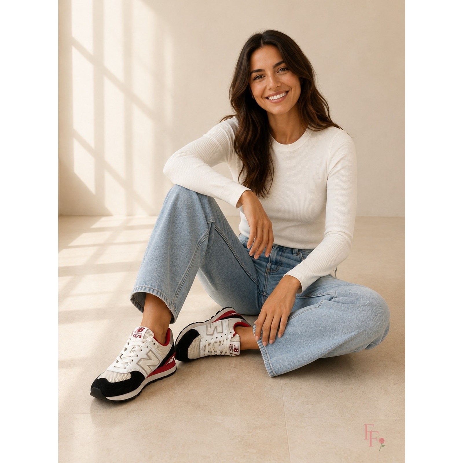 New Balance 574 ML574NSB White Black Red Sneakers Size 4.5 Men / 6.5 Women