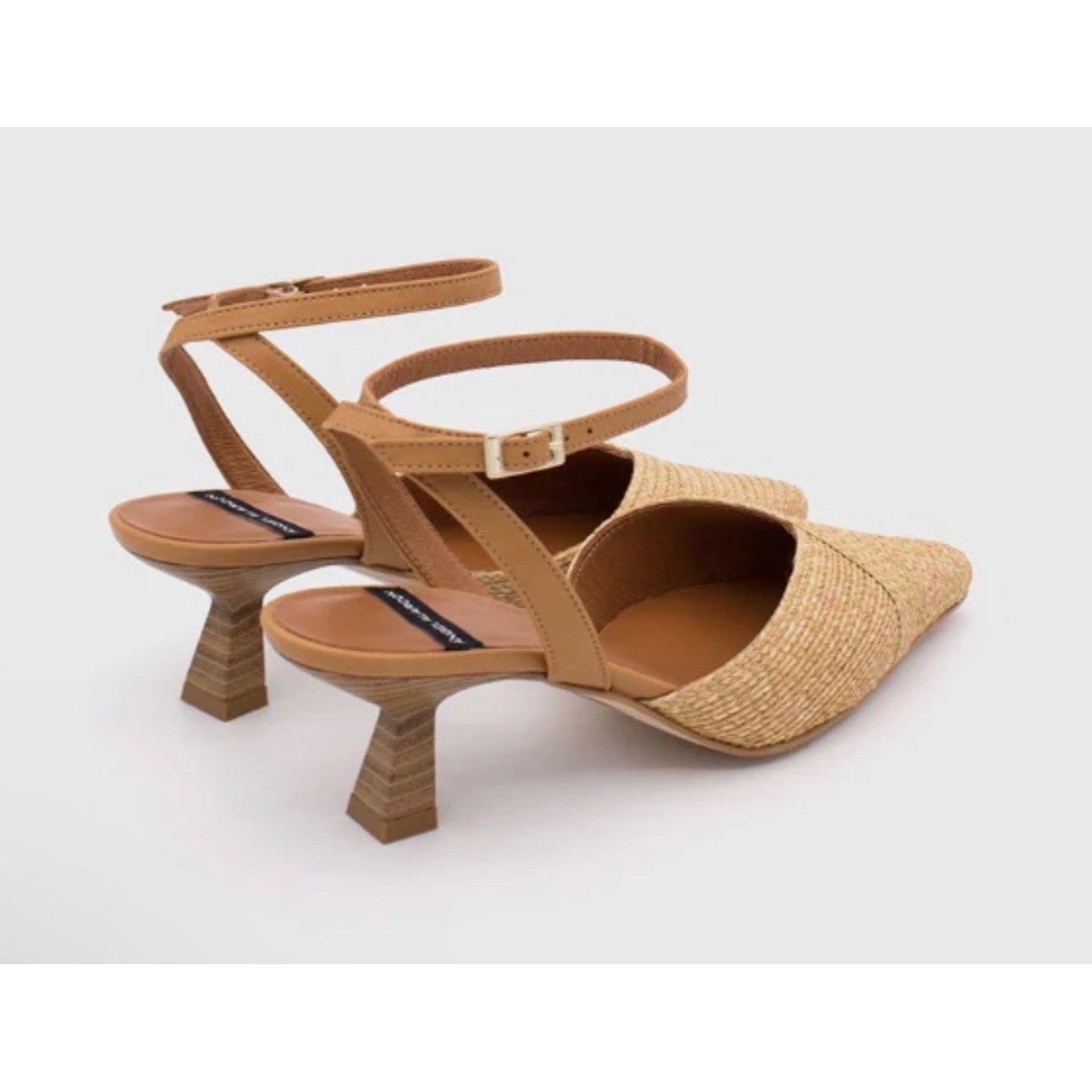 ANGEL ALARCON Helen Raffia Woven Slingback Heels Tan Leather Ankle Strap Size 39