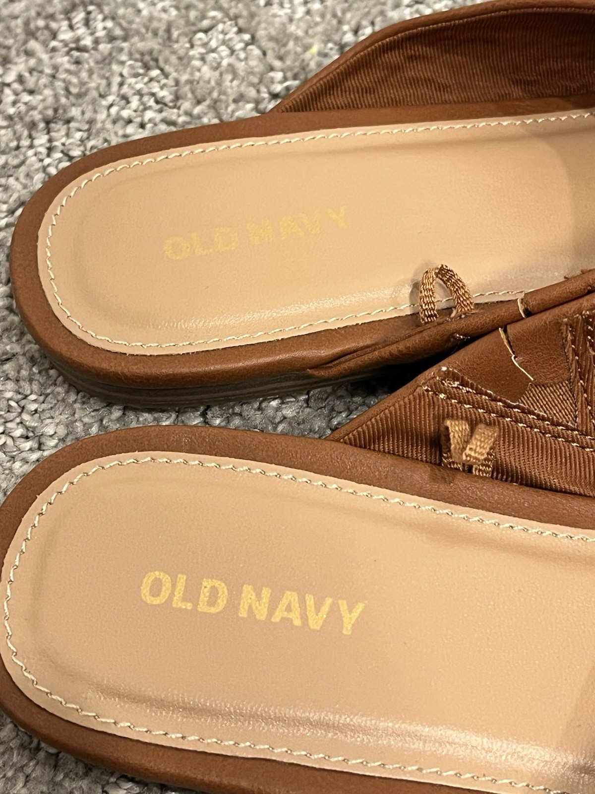 Old Navy Womens Pointed Toe Modern Mule Flats Cognac Brown Faux Leather 10