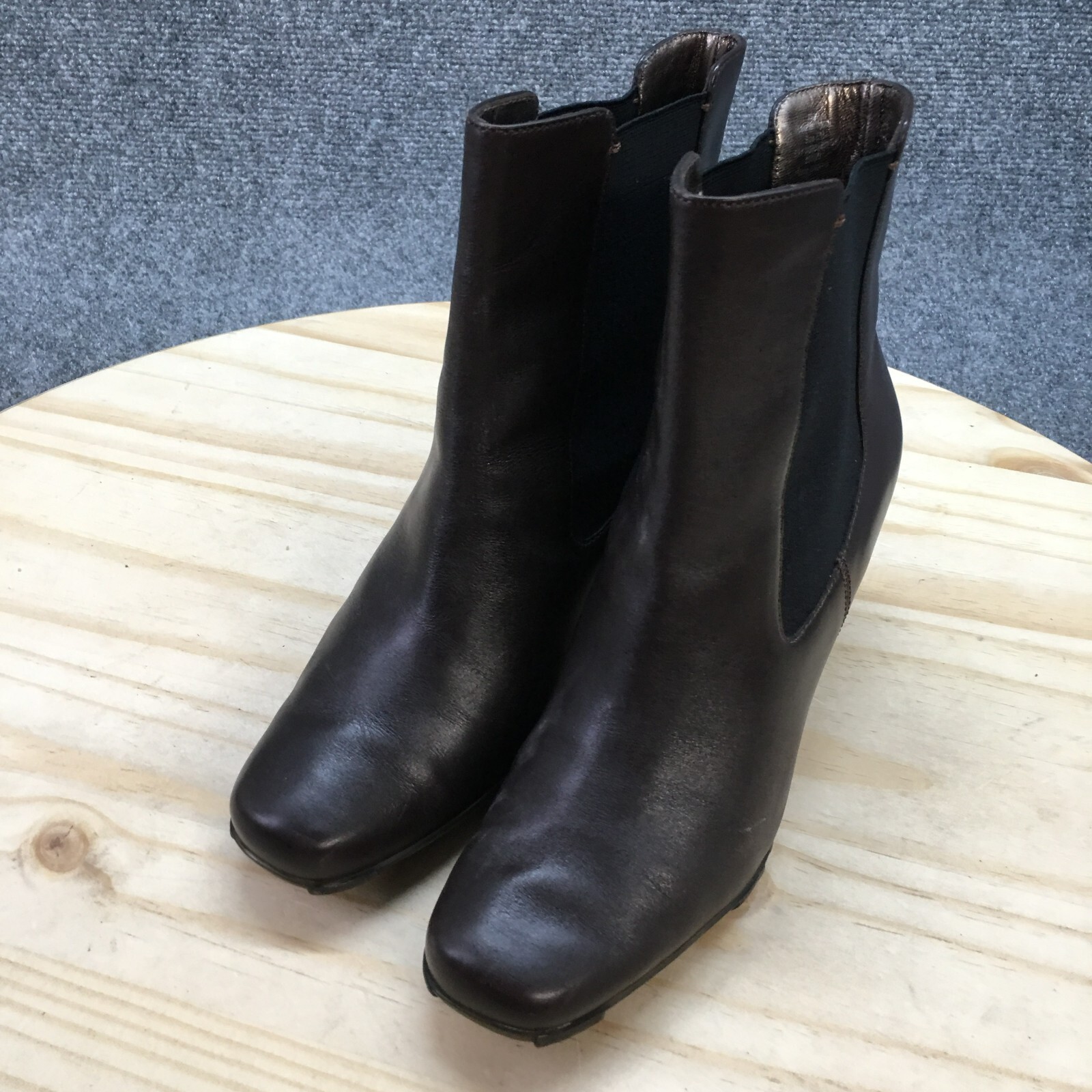 Asgi Boots Womens 6 M Chelsea Ankle Booties Brown Leather Square Toe Heeled