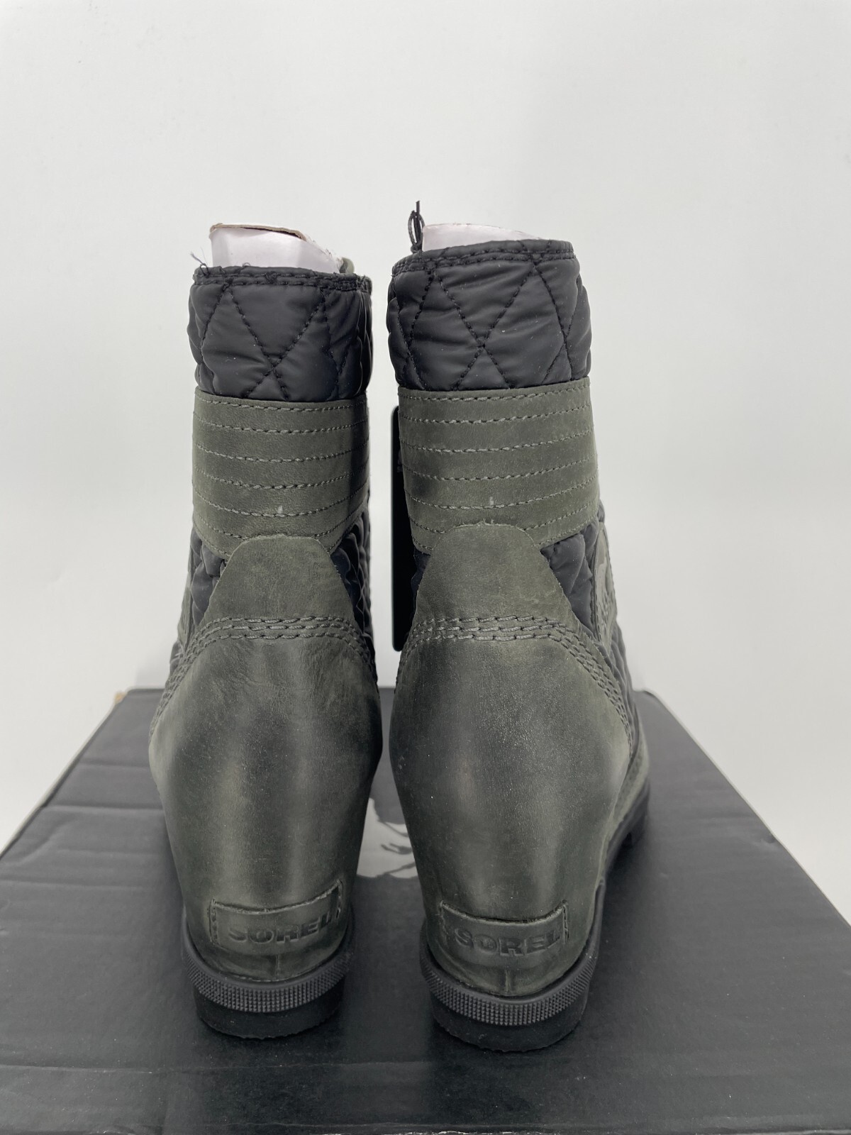Sorel Womens Lexie Wedge Boots Dark Slate Quilted Lace Up Leather NL3375-026
