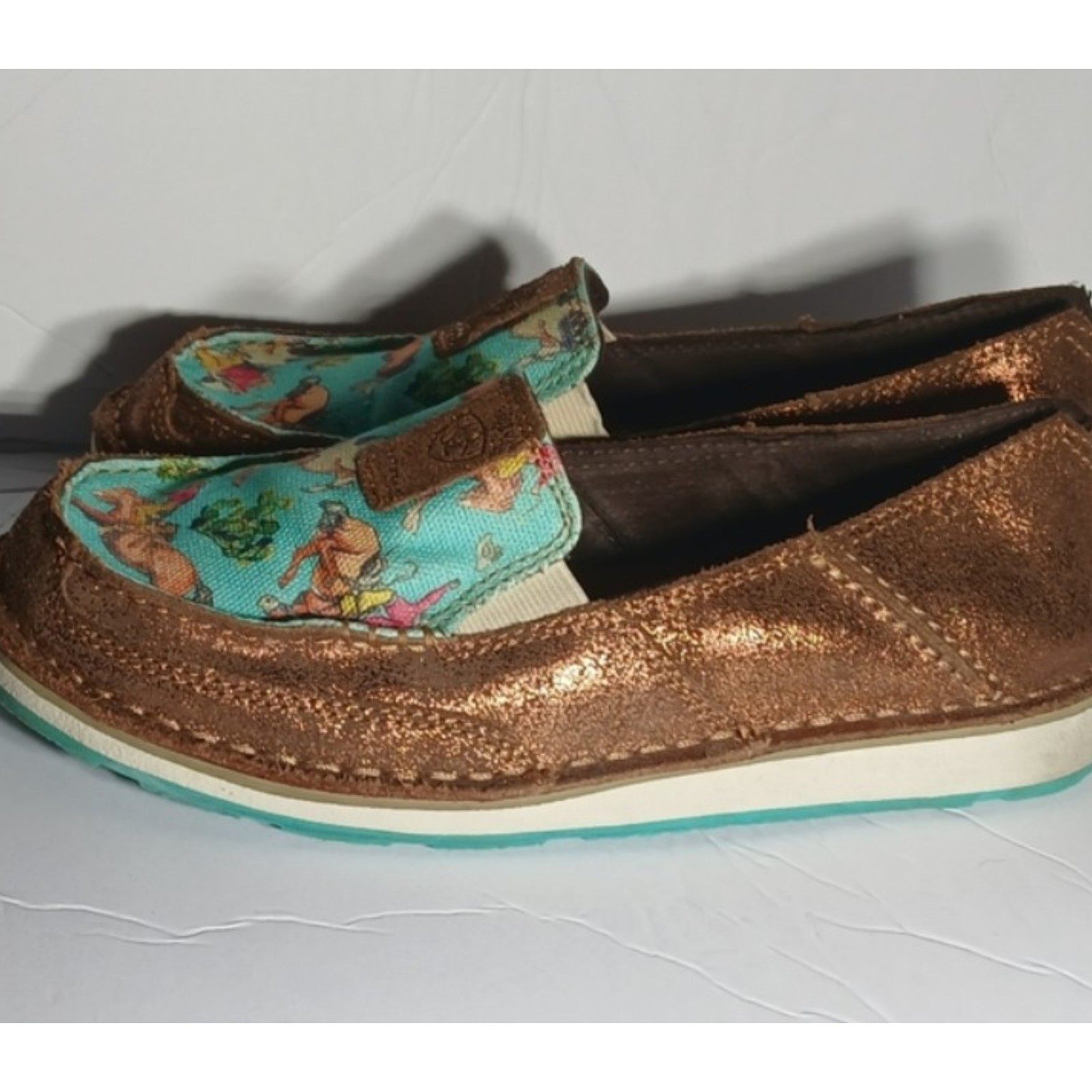 Ariat Cruiser Slip On Shoes 7.5 B Western Rodeo Cowgirl Turquoise Copper Leather