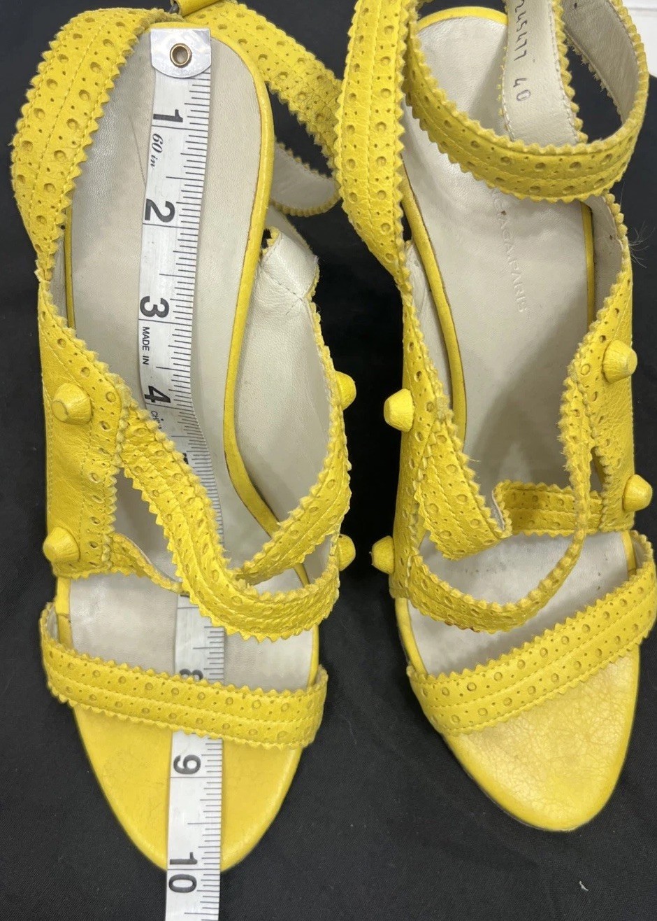 Balenciaga 40 Wedge Sandals Mules Gladiator Caged Pump Booties Yellow City Studs