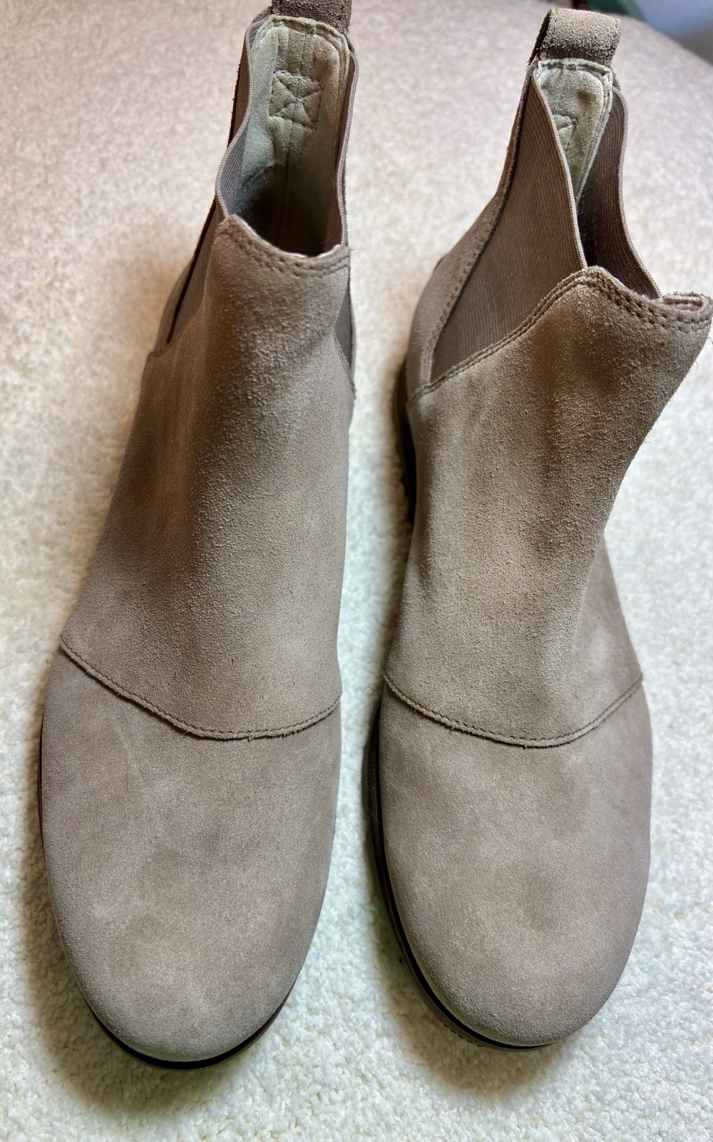 Sorel Women’s Taupe Suede Chelsea Ankle Boot Pull Tab Elastic Gore Block Heel 9M