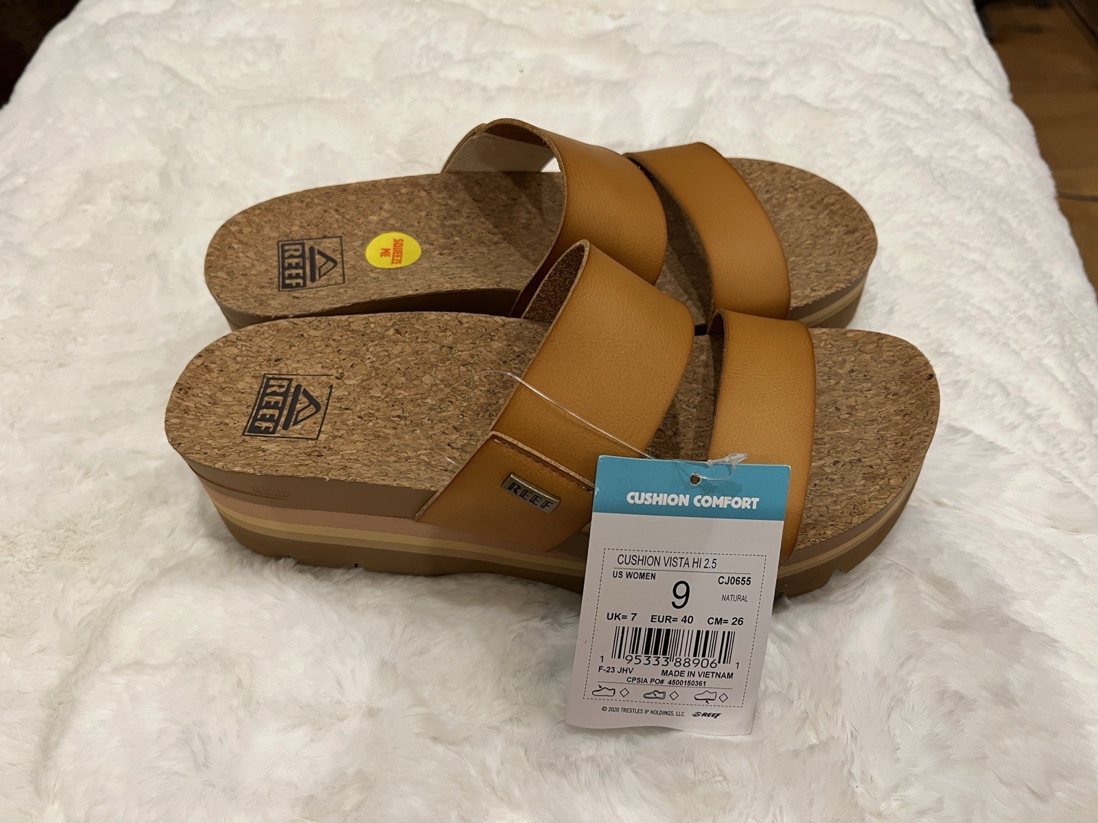 REEF Cushion Vista Brown Comfort Slide Wedge Sandals Cork Insole Women’s 9